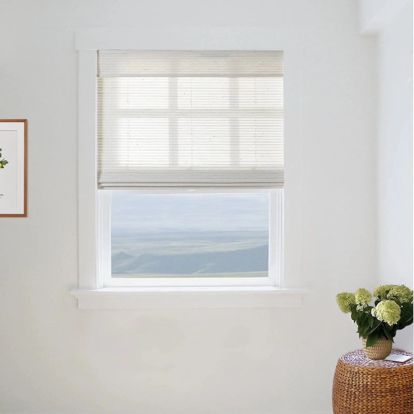 Natural Bamboo Woven Paper Window Shade - Marble White | Eco-Friendly Roman Blinds for Living Room & Bedroom Decor