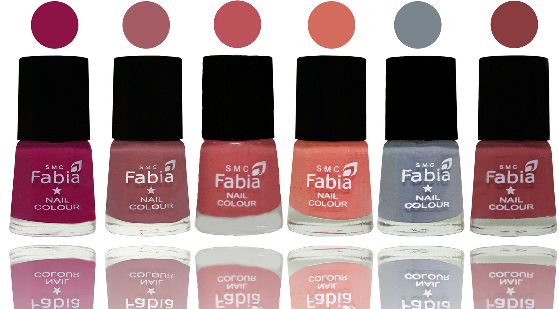 SMC Fabia Shine Bright Glossy Nail Polish Set - 6 Vibrant Colors (02772) | Long Lasting Nail Paint for Manicure, Pedicure & Nail Art | Perfect for Parties, Weddings & Everyday Wear