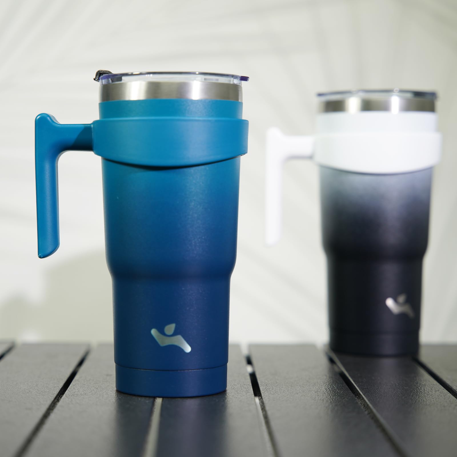 20 oz Insulated Stainless Steel Tumbler with Handle - Vacuum Sealed Travel Mug with 2 Straws & 2 Lids, Navy Blue - Perfect for Coffee, Tea & Cold Drinks On-The-Go, Office & Outdoor Activities