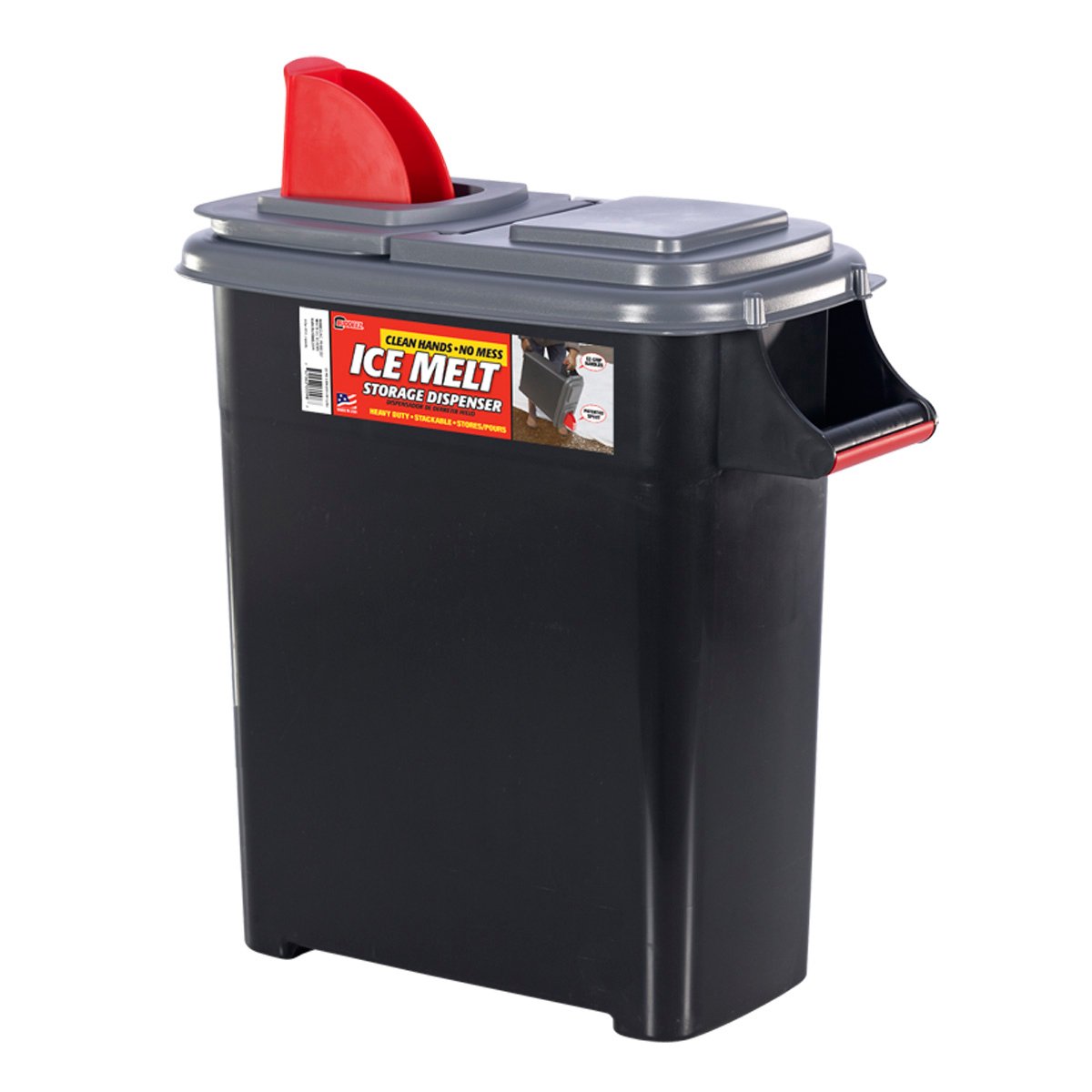 Buddeez 098 Ice Melt Dispenser - 40 lb Capacity, Heavy Duty Plastic, Easy Pour Spout for Driveways & Walkways | Perfect for Winter Snow Removal & Ice Prevention (Black, Model 09801GRAY-ONL)