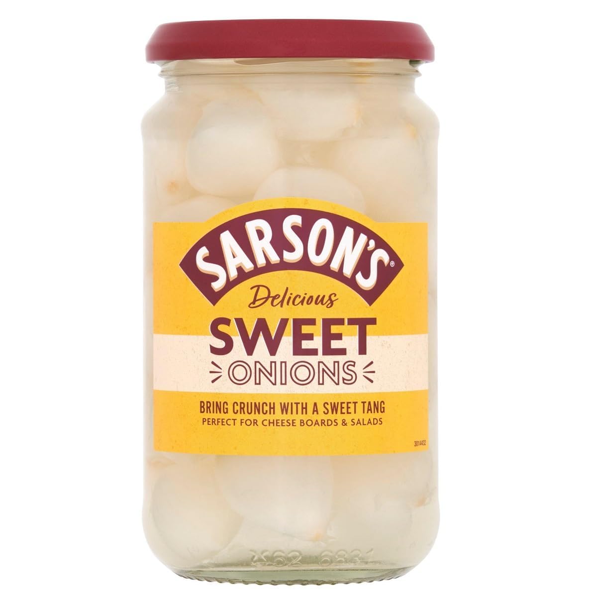 Sarsons Sweet & Mild Silverskin Onions 460g (Pack of 1) - Perfect for Salads, Sandwiches & Cocktail Garnishes | Premium Pickled Onions for Charcuterie Boards & Appetizers