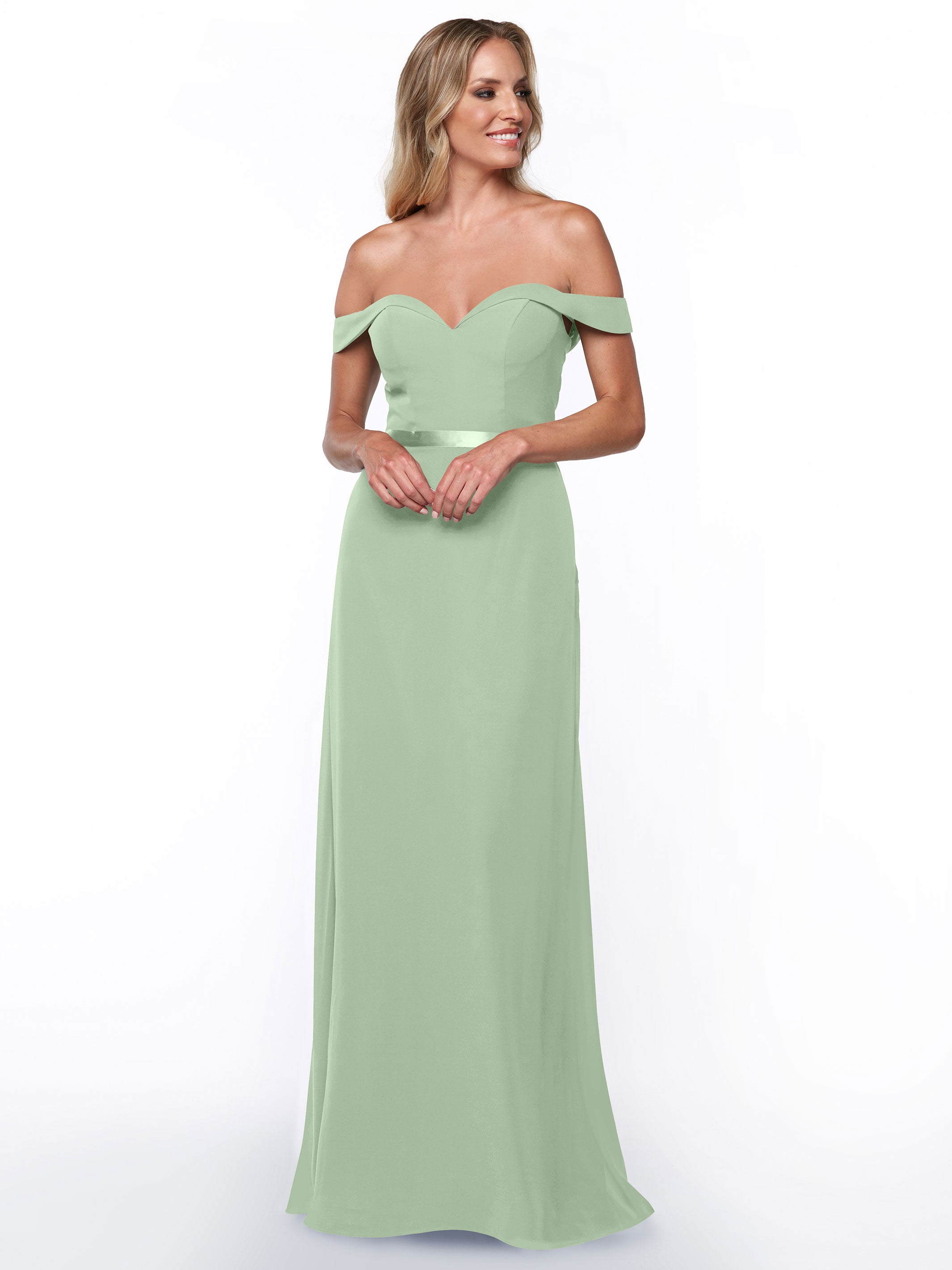 Elegant Off-the-Shoulder Chiffon A-Line Bridesmaid Dress with Sash - Perfect for Weddings, Formal Events & Special Occasions