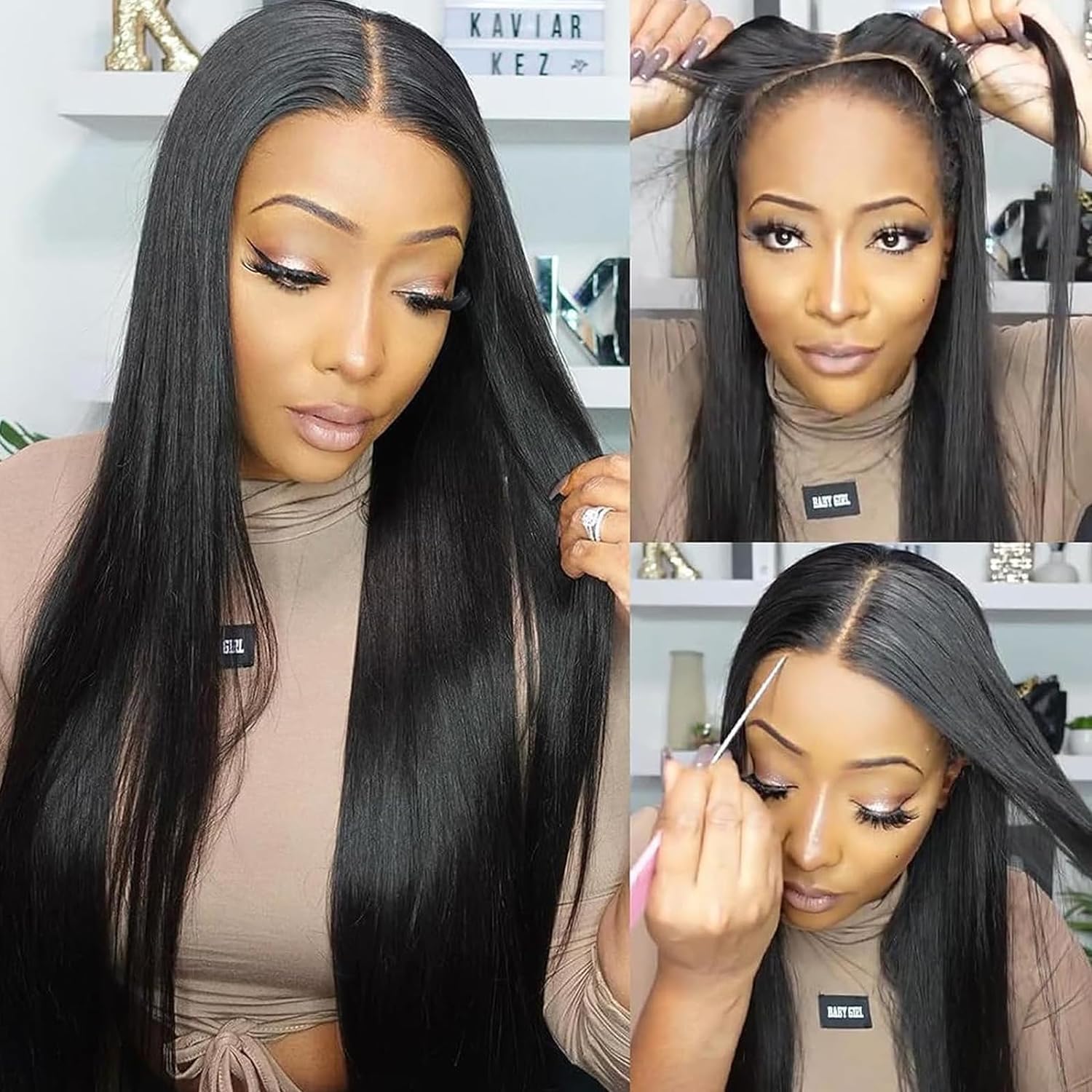 Glueless Human Hair Wig 16 Inches Straight Brazilian Virgin Hair - Pre-Cut HD Lace Wig with Bleached Knots, Natural Black Color for Women | Beginner Friendly No Glue Wig for Daily Wear, Parties & Special Occasions