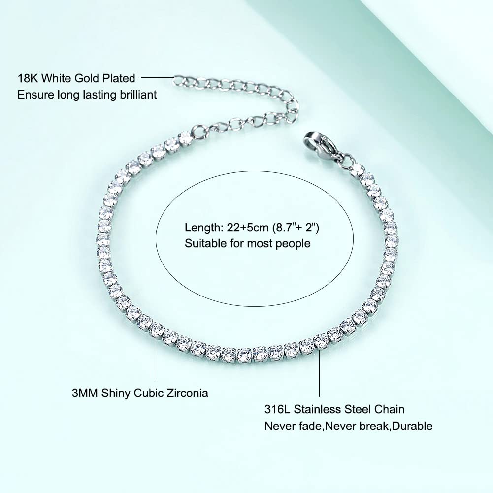 18K Gold Plated Cubic Zirconia Tennis Ankle Bracelets for Women - Adjustable Dainty Anklet Jewelry for Summer, Beach, Wedding & Everyday Wear