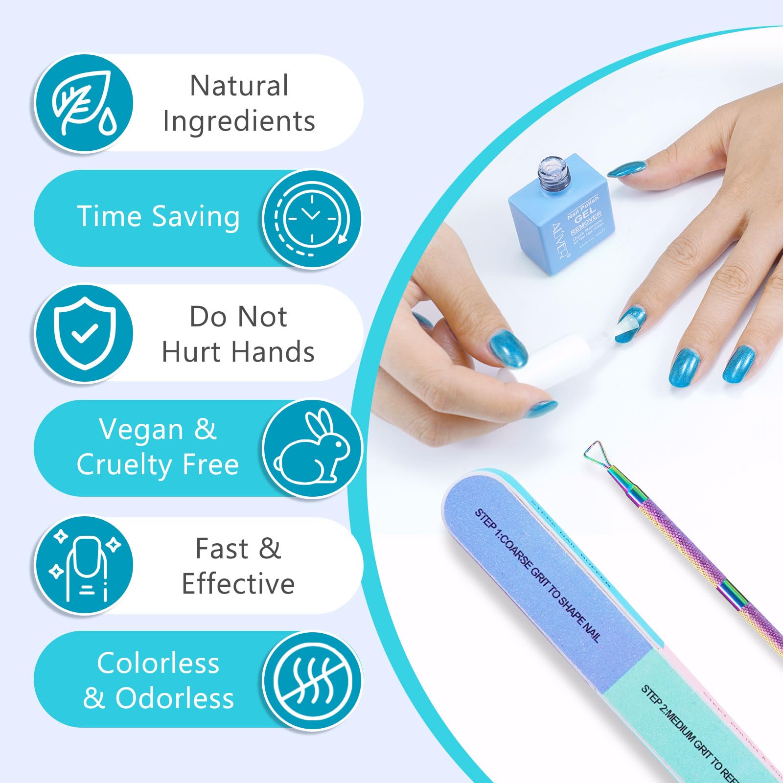 Professional Gel Nail Polish Remover Kit - 0.5 Fl Oz with Nail File & Scraper Tool | Fast Acting Formula Removes Gel Polish in 3-5 Minutes | Gentle on Nails | Perfect for Home Manicures & Salon Use