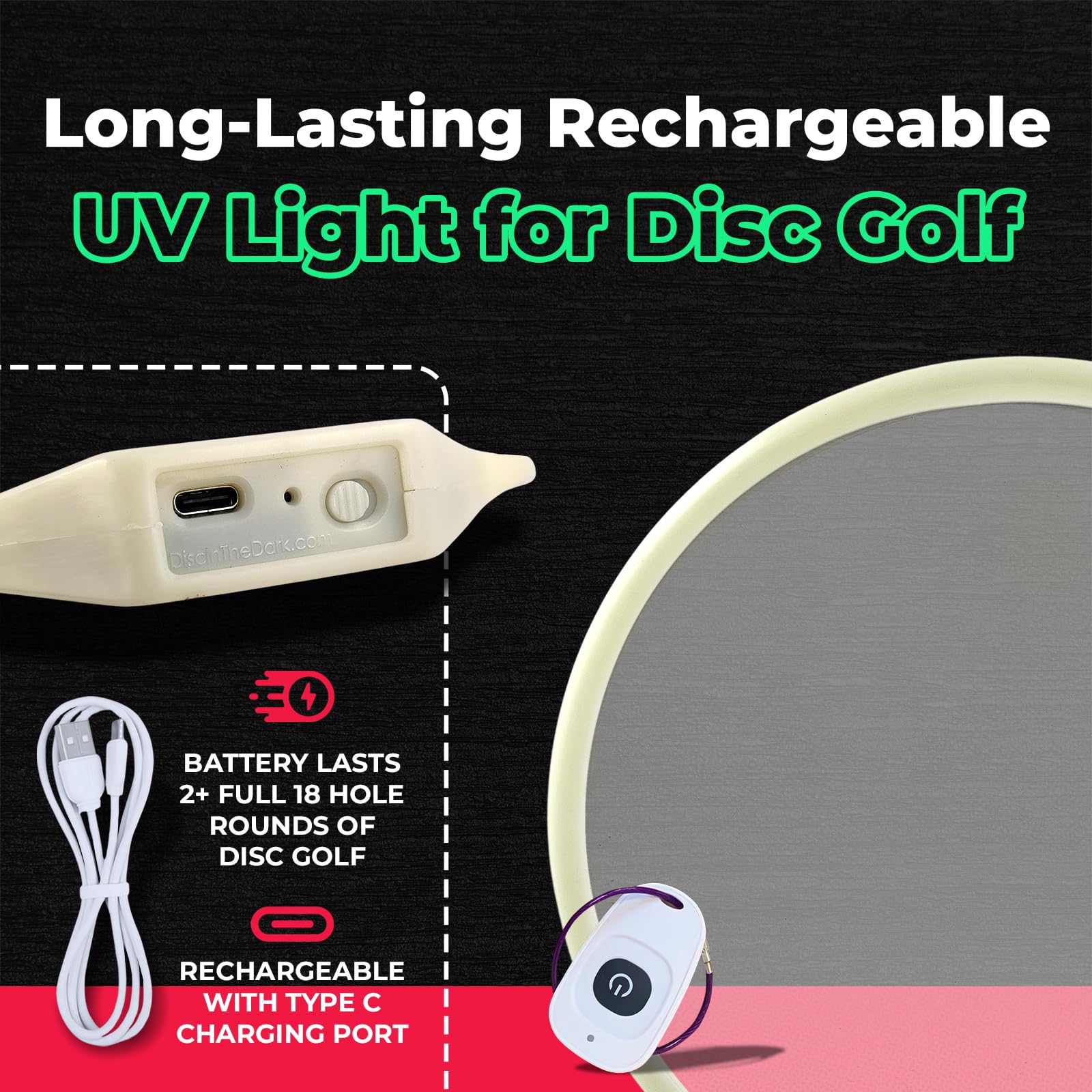 HALO Red Glow UV Flashlight Charger for Disc Golf - Perfect for Night Games & Glow Disc Charging | Essential Disc Golf Accessories & Unique Gifts for Players