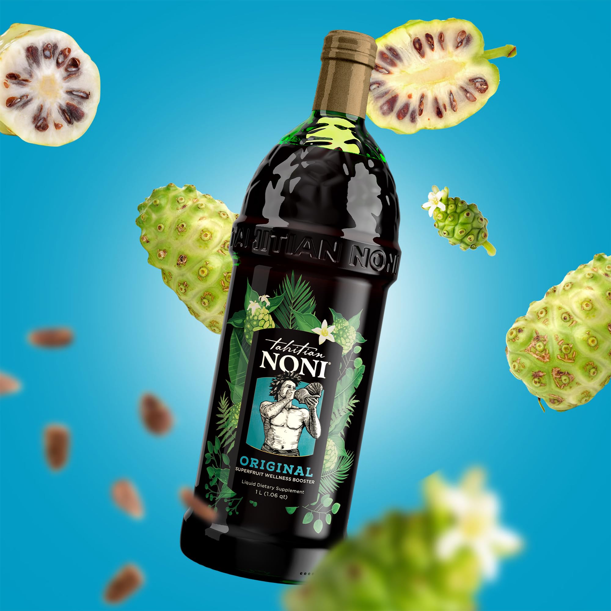 Original Tahitian Noni Juice by Morinda - 100% Pure Noni Fruit Puree from Tahiti with Natural Blueberry & Grape (Resveratrol) | All-Natural Wellness Drink for Immune Support & Antioxidant Benefits | 4 x 1 Liter Bottles | Perfect for Daily Health Routine & Detox