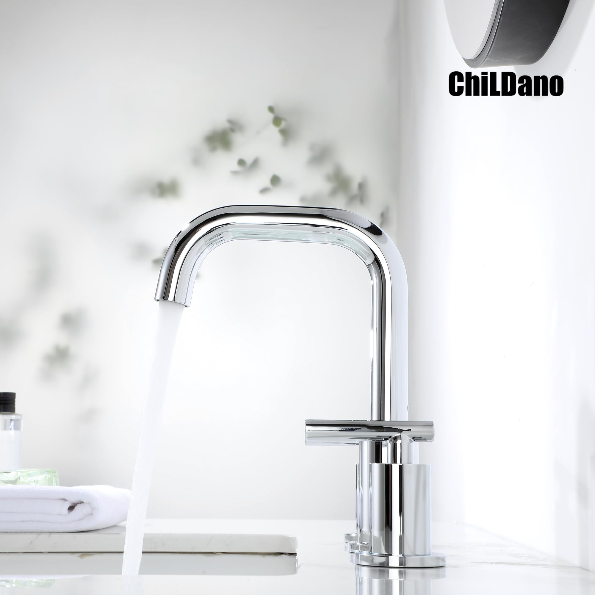 8 Inch Widespread Bathroom Faucet - 2 Handle 3 Hole Chrome Bathroom Sink Faucet with Drain & Supply Hoses - ChiLDano CH3166CP - Perfect for Modern Bathrooms & Powder Rooms