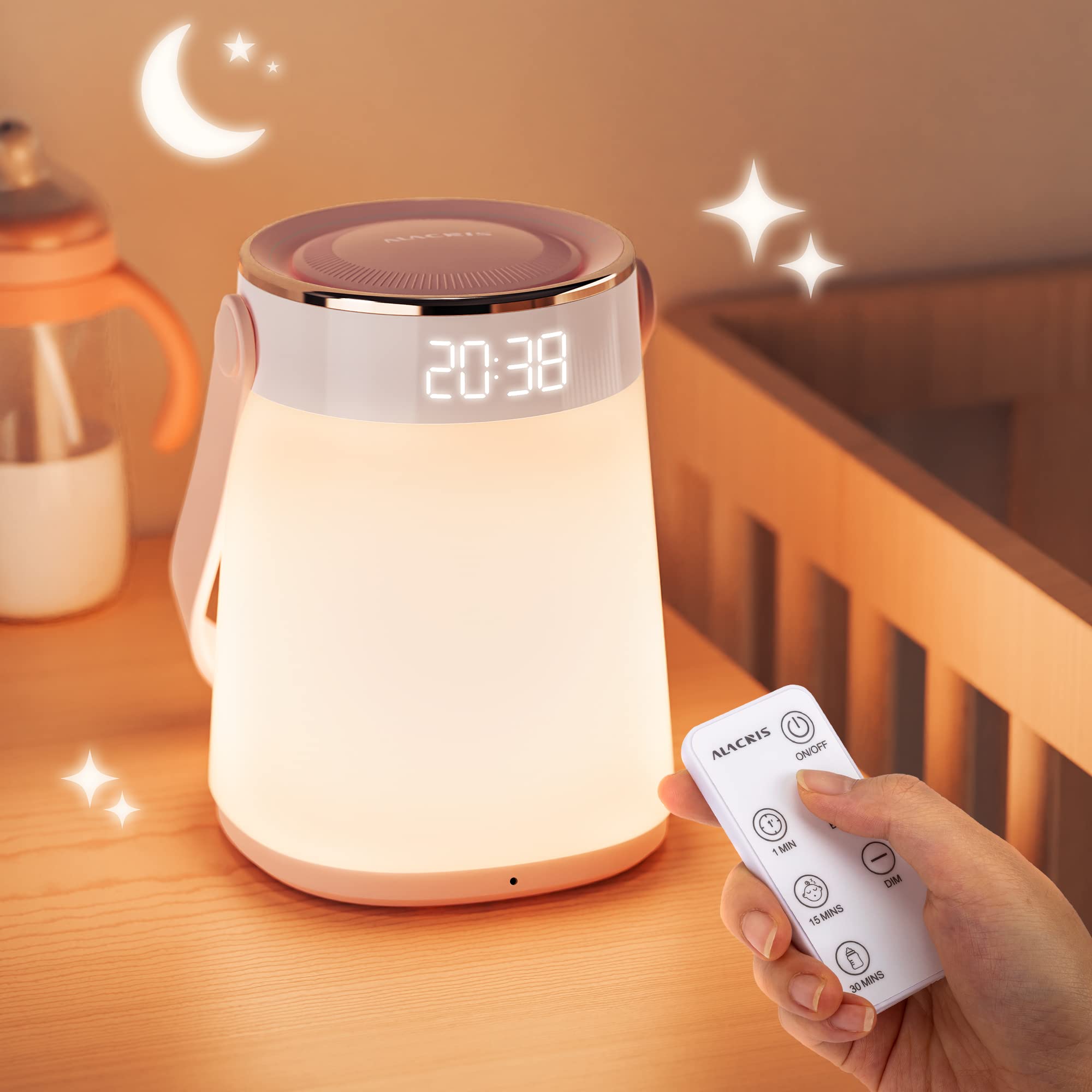 ALACRIS Nursery Night Light for Babies - LED Table Lamp with Timer & Temperature Display, USB Rechargeable Soft Warm Night Light for Kids Breastfeeding, Sleep Aid, and Nursery Decor (Blush Pink) - Perfect for Bedtime, Nursing, and Creating a Soothing Atmosphere
