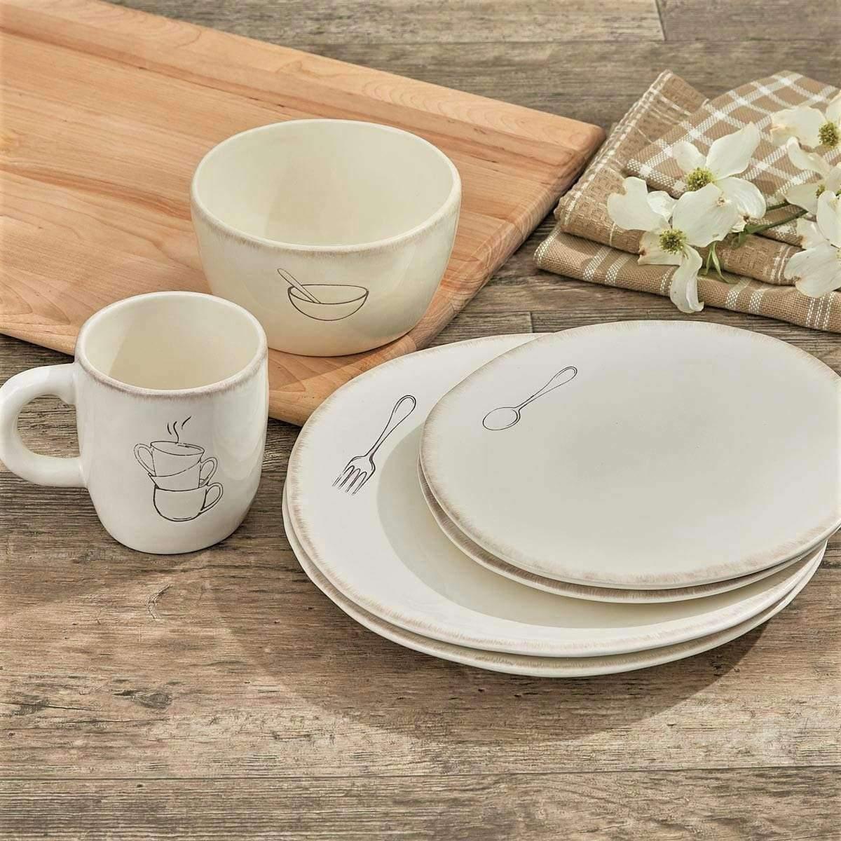 Vintage White Distressed Farmhouse Dinnerware Set - Rustic Ceramic Plates & Bowls for Farmhouse, Cottage, and Country Style Dining - Perfect for Everyday Meals, Entertaining, and Photo Styling