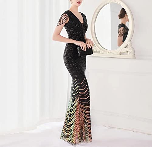 Mordarli Women's V Neck Sequin Prom Dress Formal Gown Long Evening Dress with Crystal Beading - Elegant Party Gown for Homecoming, Prom Night, Wedding & Special Occasions 2023
