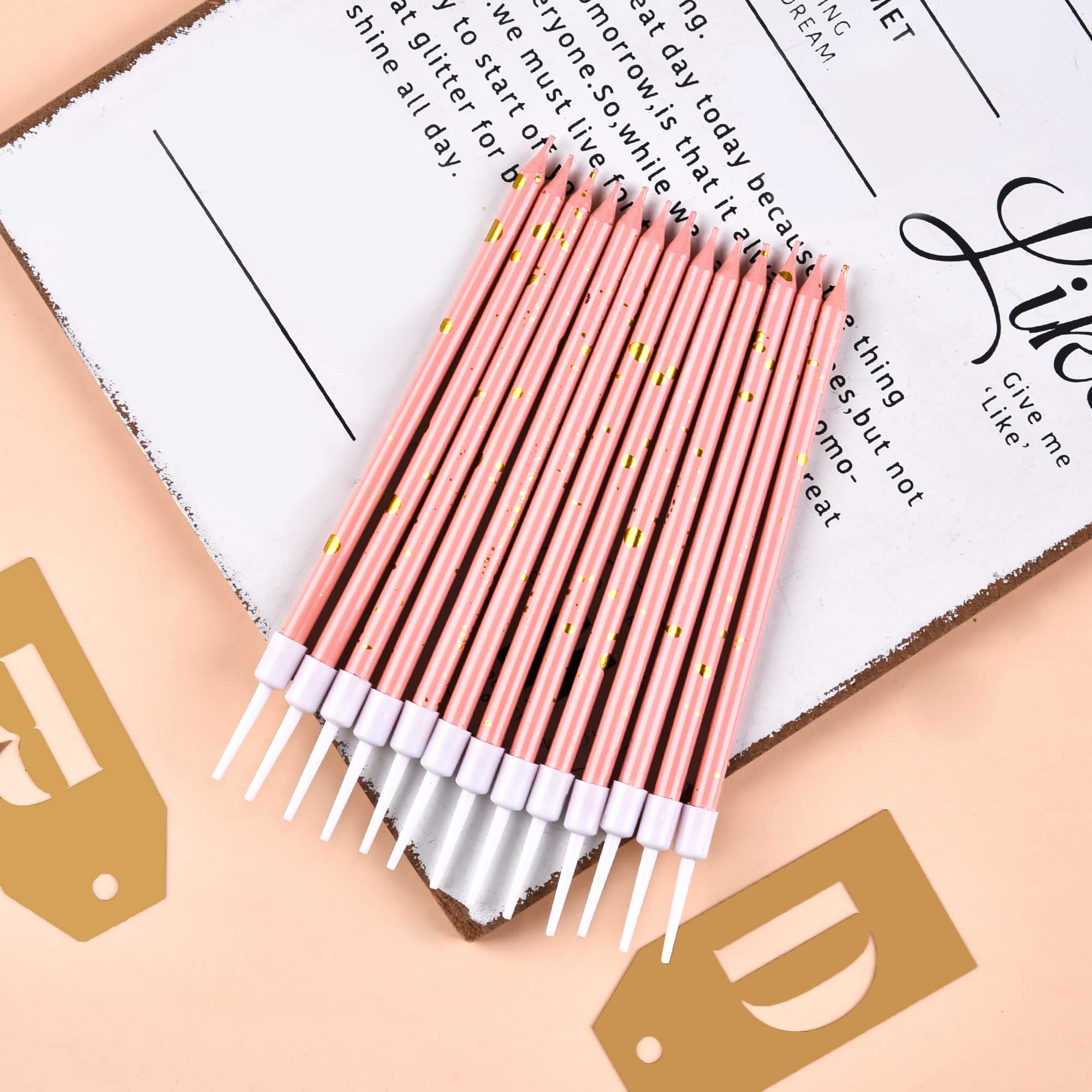 Pink Gold Long Thin Birthday Candles - Elegant Cake Candles for Birthday Parties, Wedding Decorations & Special Events - Perfect for Cakes, Cupcakes & Dessert Tables