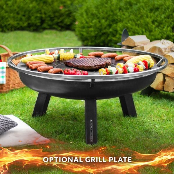 Porto 32 Inch Outdoor Fire Pit with Cover Lid - Heavy Duty Steel Fire Bowl for Patio, Backyard, Camping & Garden Gatherings