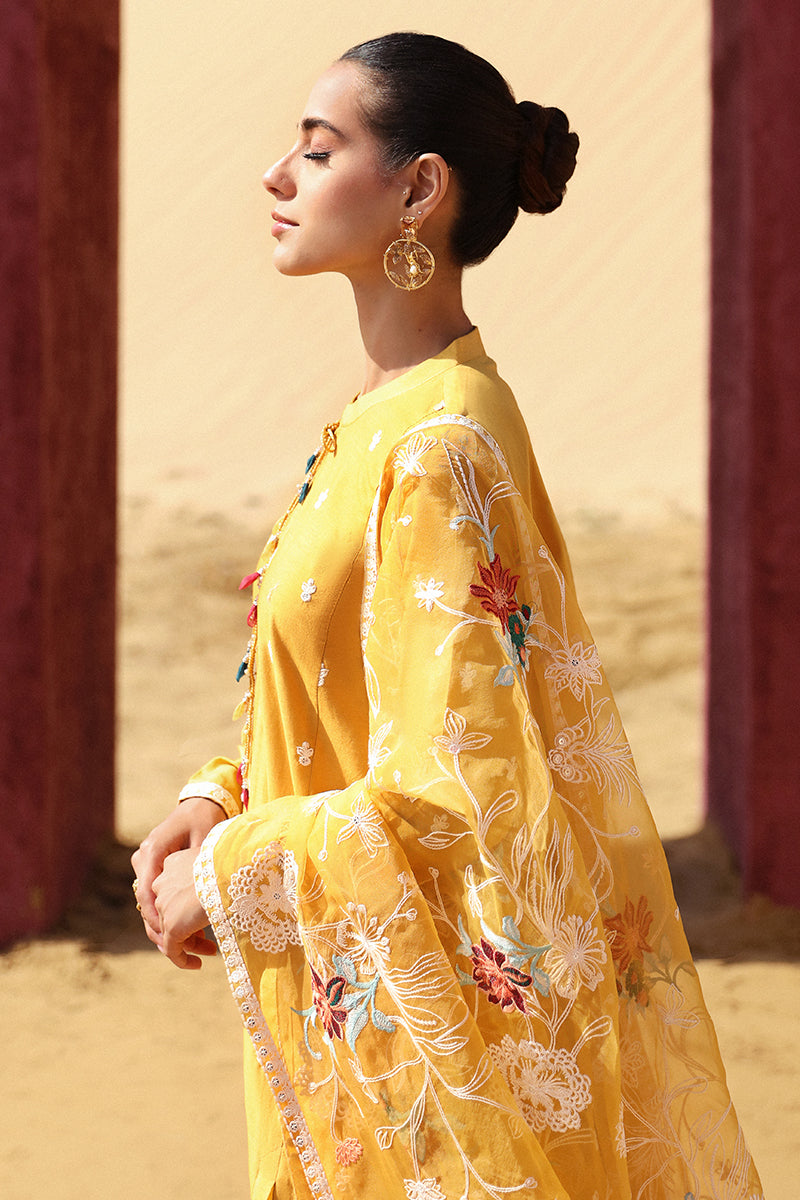 MAIZE OCHRE 3-Piece Embroidered Lawn Suit for Women | Lightweight Summer Outfit | Perfect for Weddings, Parties & Casual Wear