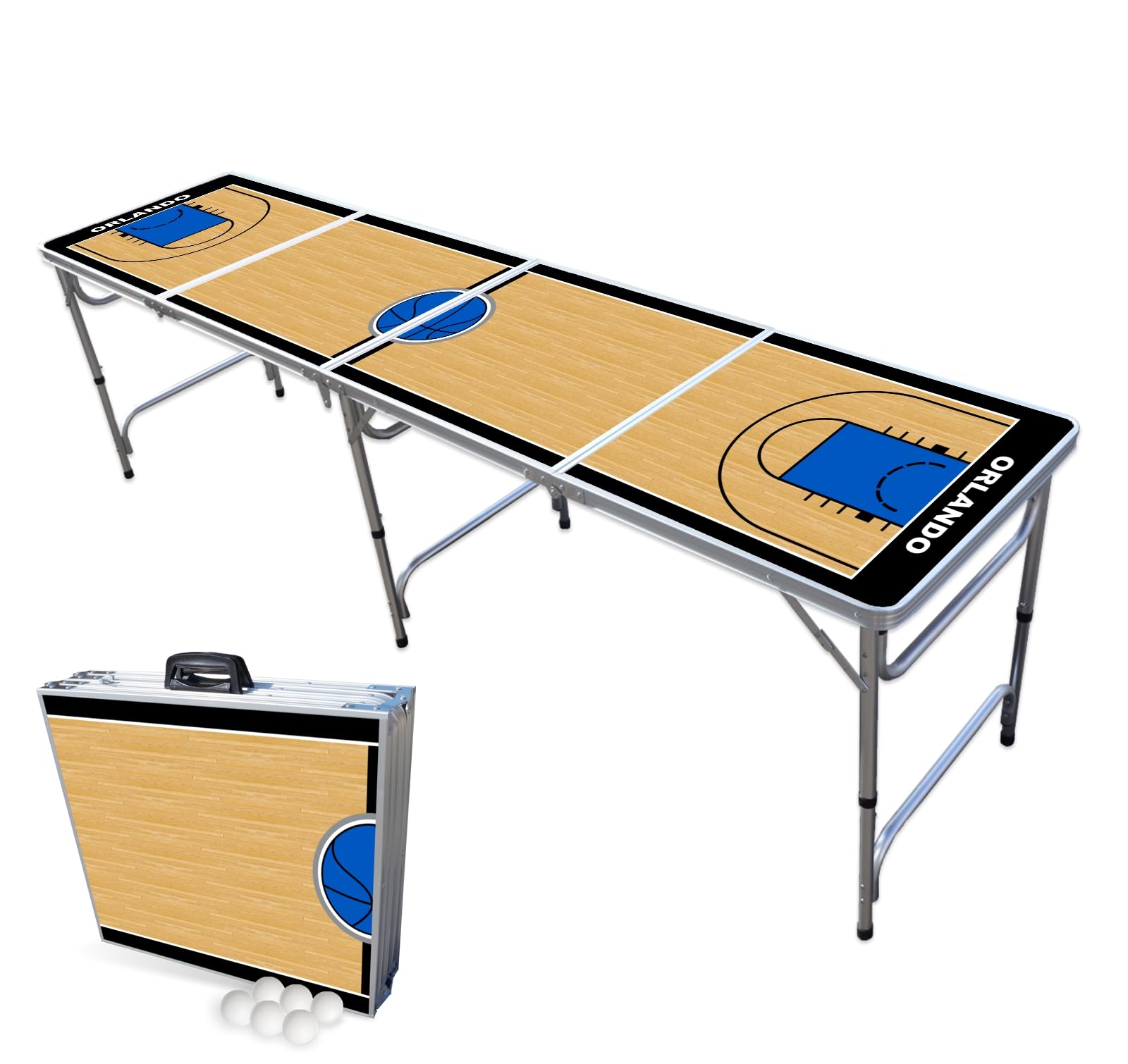 8-Foot Folding Portable Beer Pong Table with Cup Holders & LED Lights - Outdoor Party Game for Backyard, Tailgating & College Events (Multiple Models Available) - Orlando Basketball Court Design
