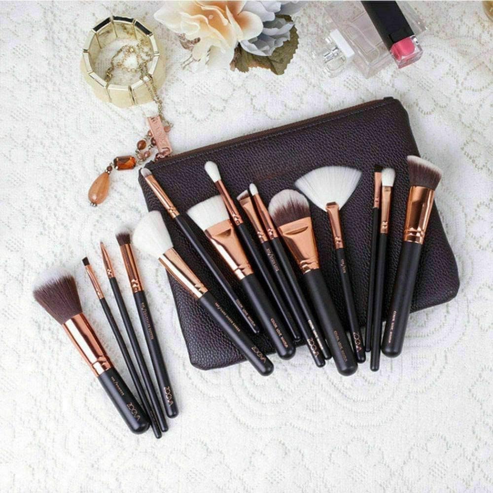 ZOEVA Professional Complete Makeup Brush Set with Pouch - 15 Piece Face & Eye Brush Kit for Flawless Makeup Application | Perfect for Makeup Artists & Beauty Enthusiasts