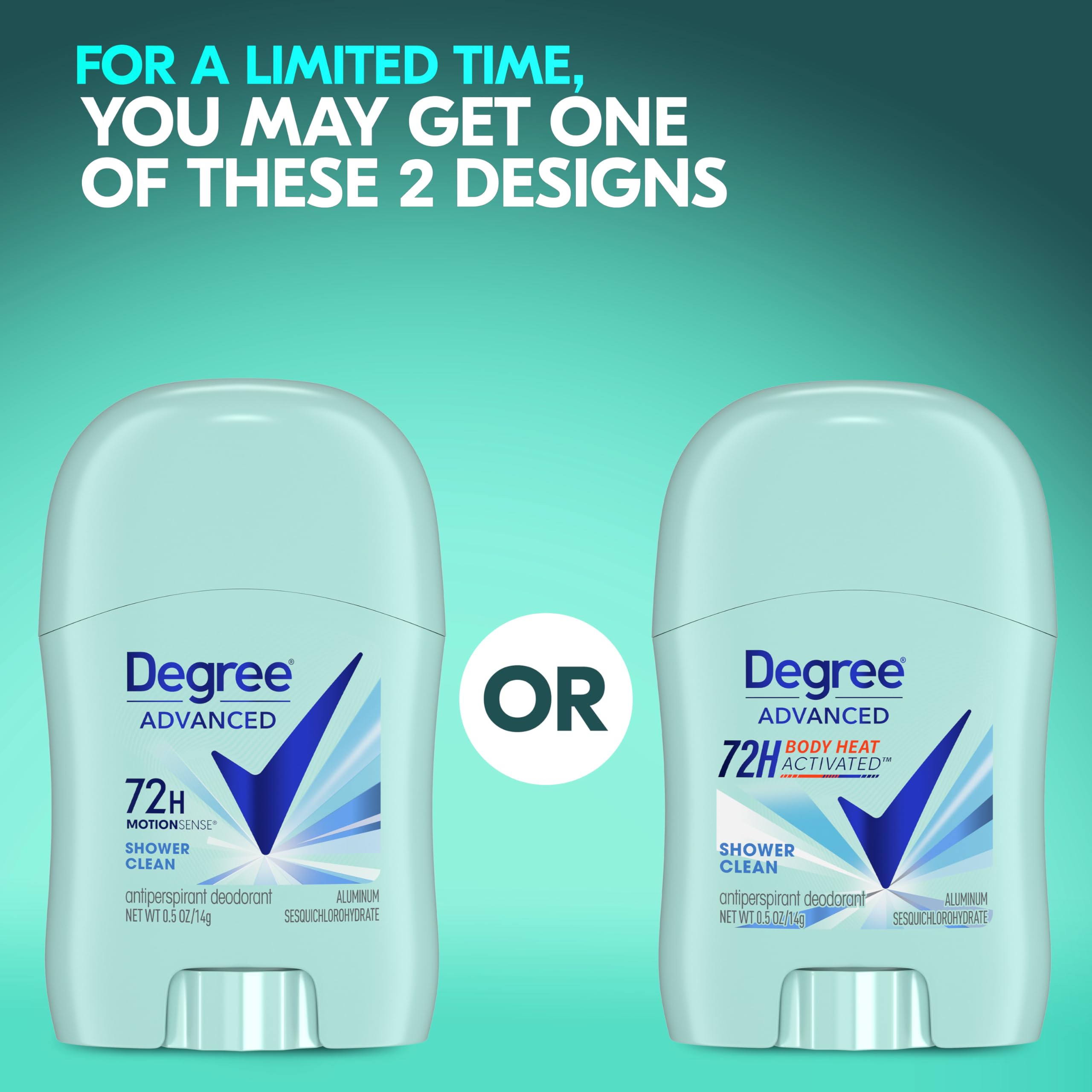 Degree Women's Antiperspirant Deodorant - 72-Hour Sweat & Odor Protection with Body Heat Activated Technology, Shower Clean Scent, 0.5 oz - Ideal for Gym, Work & Everyday Freshness
