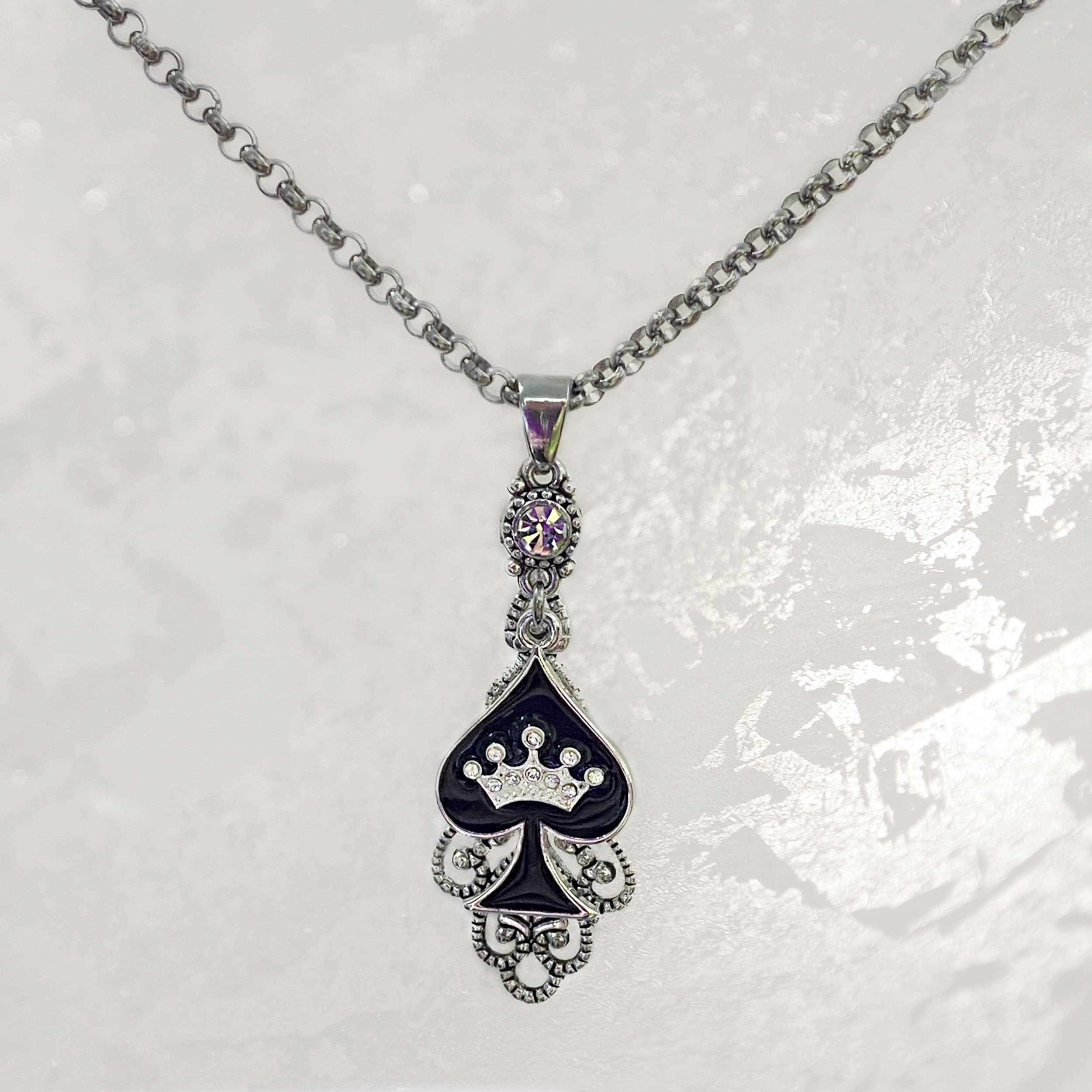QOS Rhinestone Spade Pendant Necklace - Elegant Jewelry for Hotwife, Queen of Spades, Vixen - Perfect for Swinger Parties, Date Nights & Lifestyle Accessories