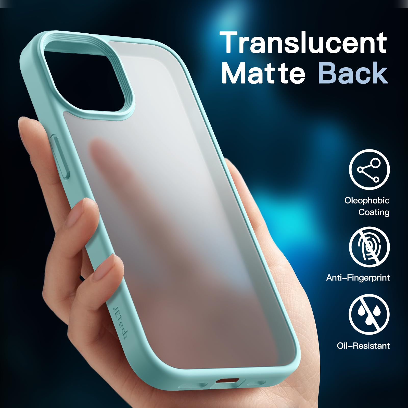 JETech 5-in-1 Matte Shockproof Case for iPhone 15 Plus 6.7-Inch with 2-Pack Tempered Glass Screen Protector & Camera Lens Protector - Translucent Back Cover (Bright Blue) | Premium Protection for Work, Travel & Outdoor Activities