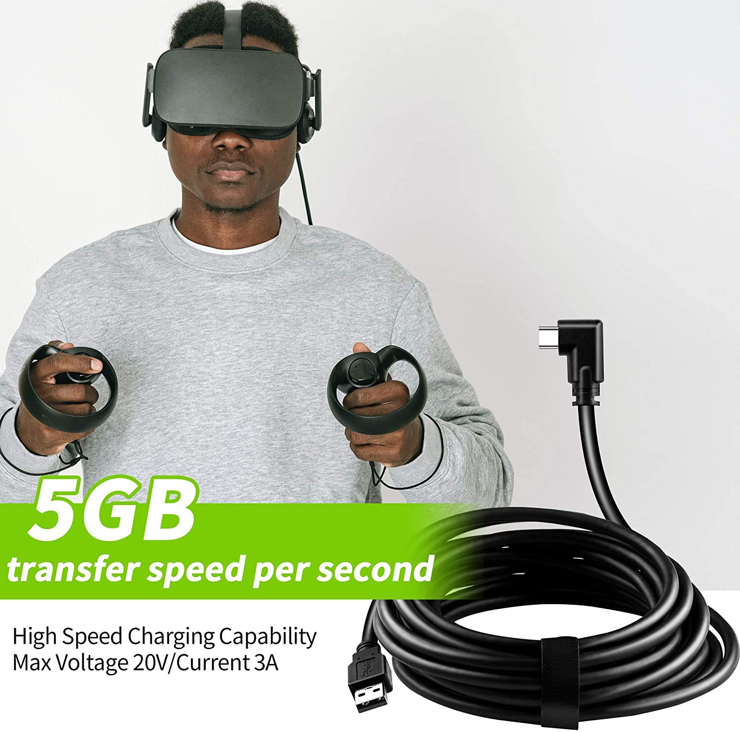 Oculus Link Cable 16ft USB C to USB C High-Speed Data Transfer & Fast Charging Cable for Oculus Quest 2/Pro, Compatible with Gaming PC VR Headsets - Perfect for PC VR Gaming & Seamless Oculus Link Experience