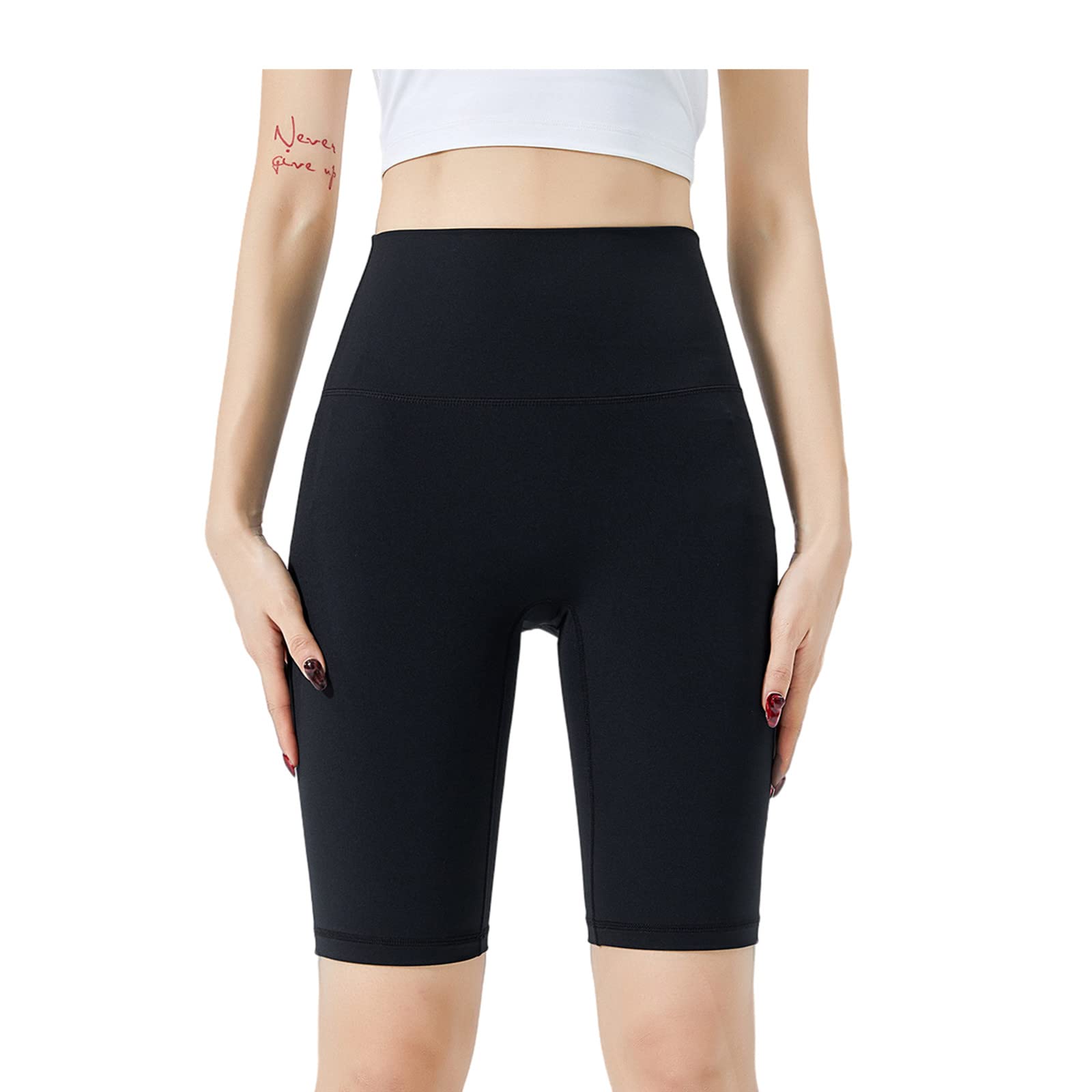 ASHER FASHION Women's High Waisted Yoga Pants - Knee Length Workout Capris & Biker Shorts for Running, Gym & Casual Wear - Tummy Control Leggings for Women