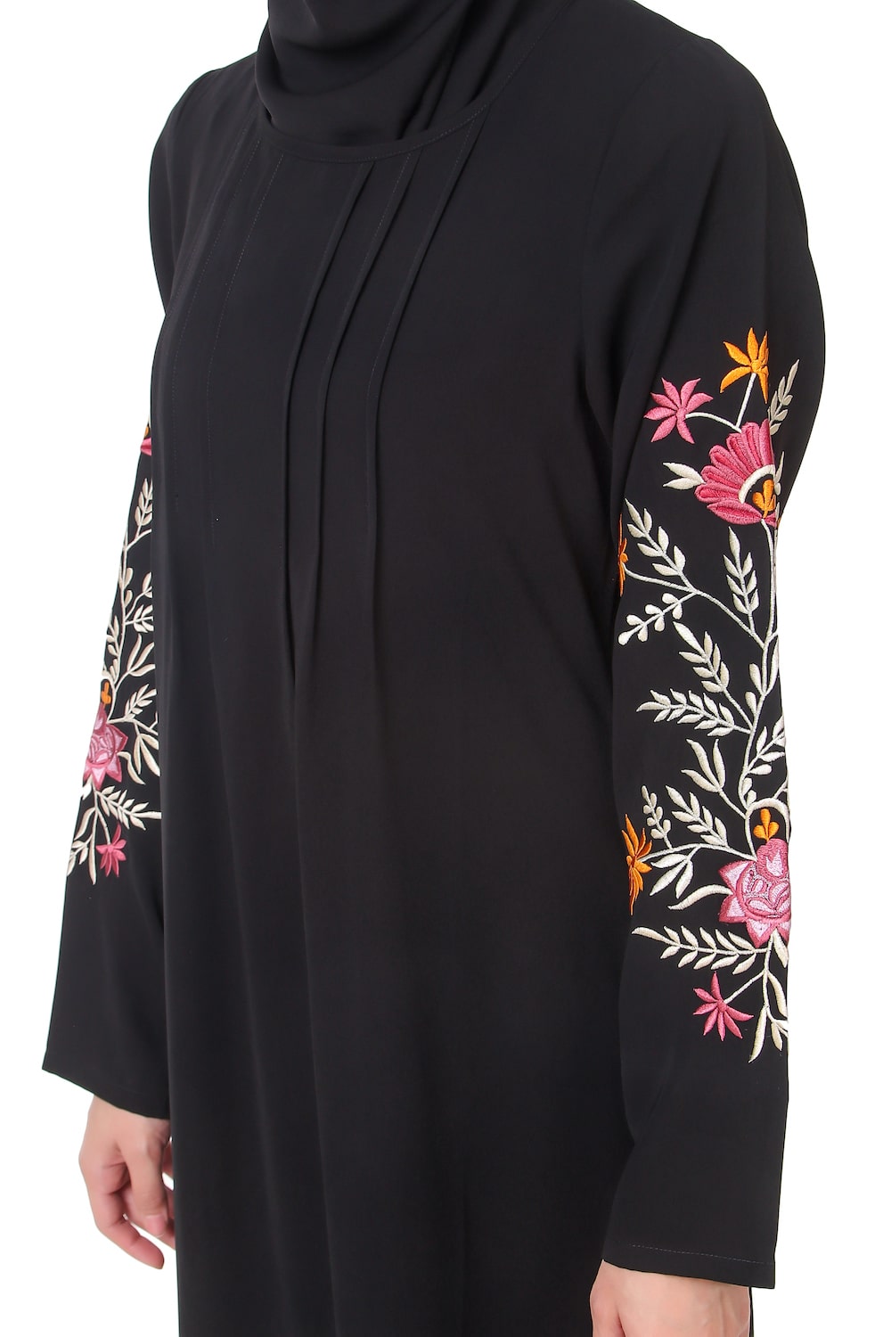 Embellished Sleeve Pleated Front Abaya Dress - Elegant Muslim Women's Islamic Prayer Dress for Mosque & Special Occasions