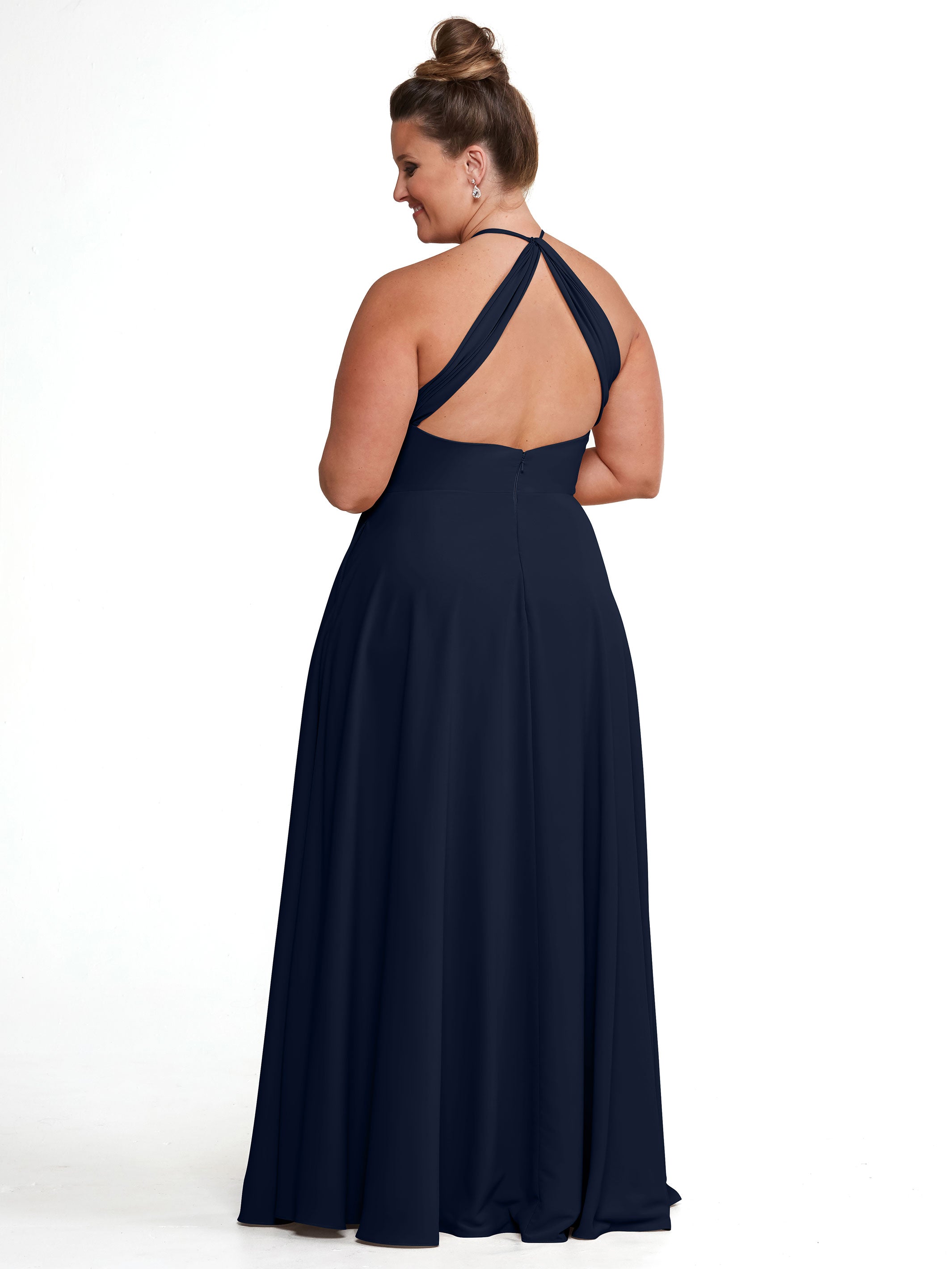 Elegant 83022 Stretch Chiffon Halter A-Line Bridesmaid Dress with Pockets - Perfect for Weddings, Parties & Formal Events