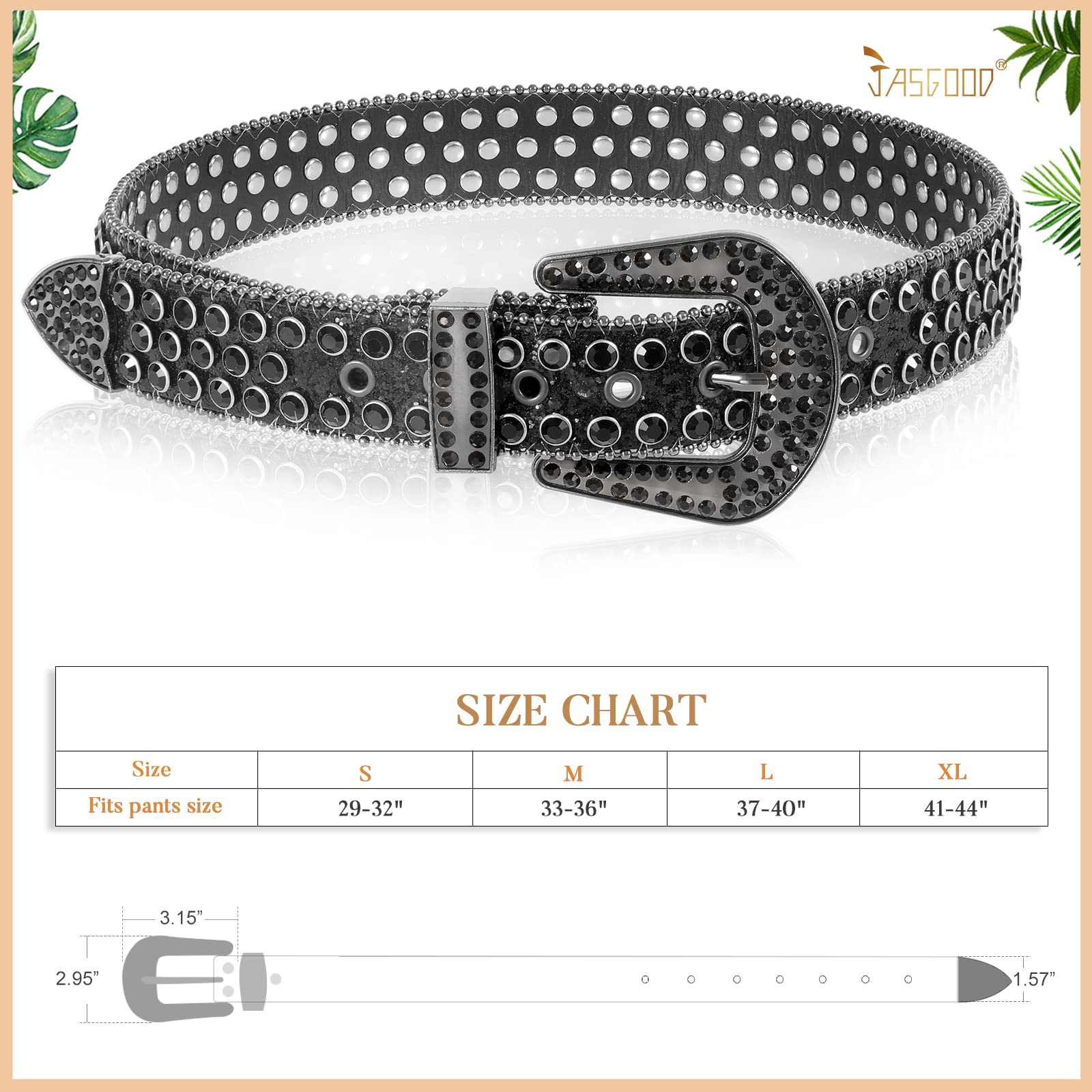 JASGOOD Rhinestone Belt for Women & Men - Bling Western Cowgirl Cowboy Studded Leather Waist Belt with Diamonds for Jeans & Pants | Perfect for Country Dance, Rodeo, and Western Fashion Outfits