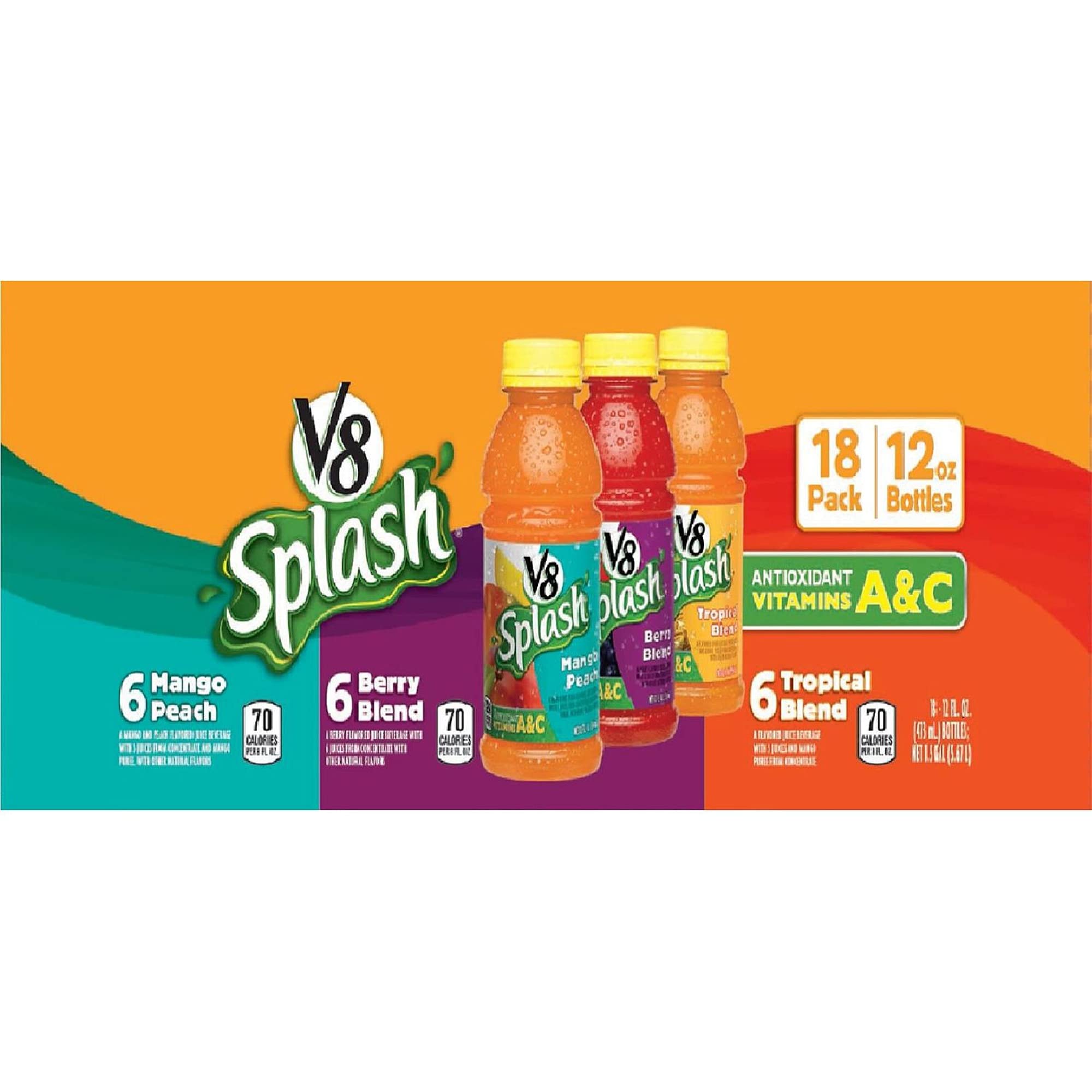 V8 Splash Variety Pack (12 Oz, 18 Pack) - Wholesale Bulk Juice Drinks for Parties, Events & Healthy Snacking