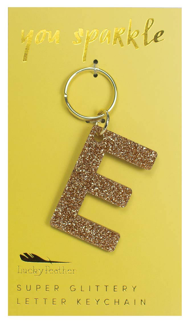 Lucky Feather Initial Keychain - Personalized Gold Glitter Keychain for Women, Girls | Custom Letter Keychain for Purse, Backpack, Gift | Elegant Key Ring for Everyday Use & Special Occasions