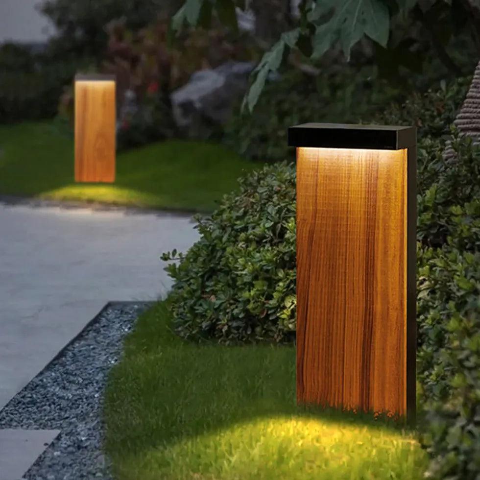 Outdoor Wood Finish Rectangular Bollard Lights - Waterproof Garden Pathway Lighting for Driveway, Walkway, and Landscape Decoration