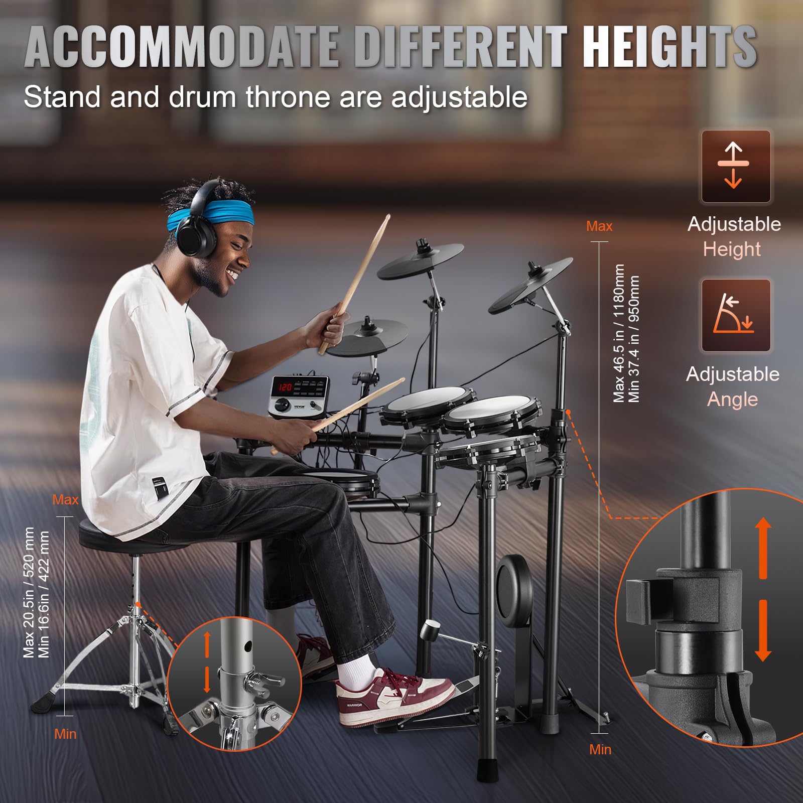 VEVOR Electric Drum Set for Beginners & Adults - 32 Drum Kits, 480 Sounds, USB MIDI Support, 8