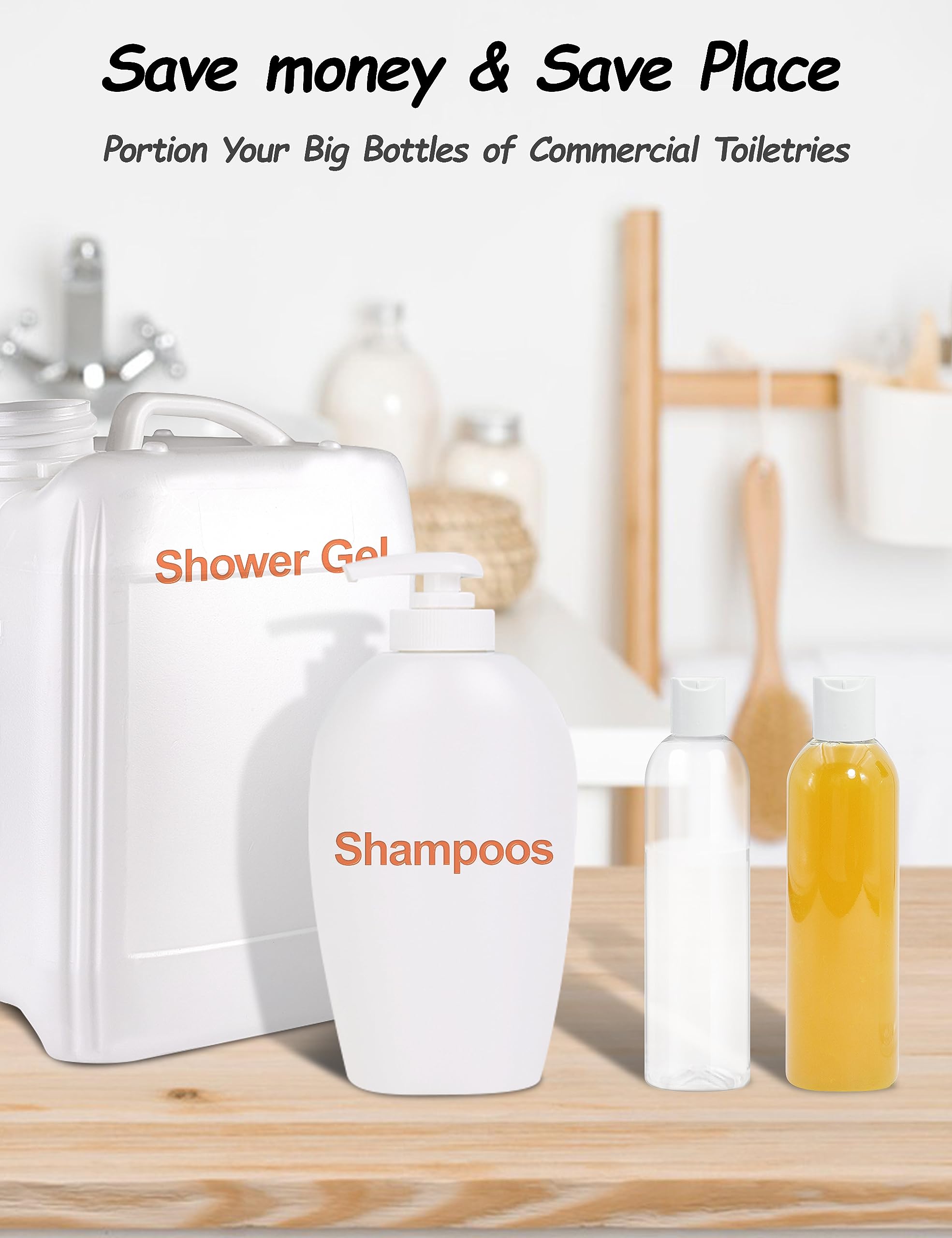 2 Pack 8 oz Clear Plastic Bottles with White Disc Caps - Refillable Empty Squeeze Containers for Cosmetic, Toiletries, Conditioner, Shampoo, Lotions & Gels - Perfect for Travel, DIY Projects & Home Organization