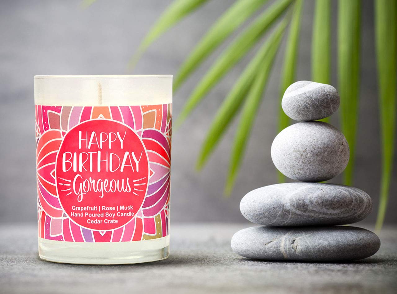 Happy Birthday Gorgeous - Luxury Scented Soy Birthday Candle for Women, Best Friend, Mom, Sister, Wife, Girlfriend | Made in USA, Decorative Gift for Birthdays, Anniversaries, and Special Occasions