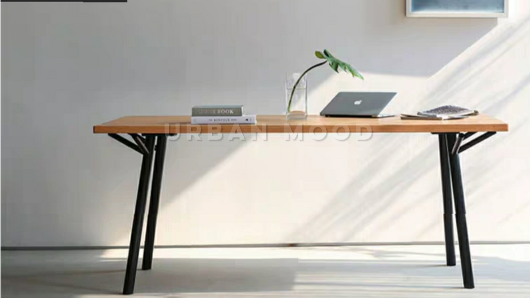 HAZEL Modern Industrial Solid Wood Study Desk - Sturdy Writing Table for Home Office, Study Room & Workspace - Perfect for Remote Work, Online Classes & Crafting