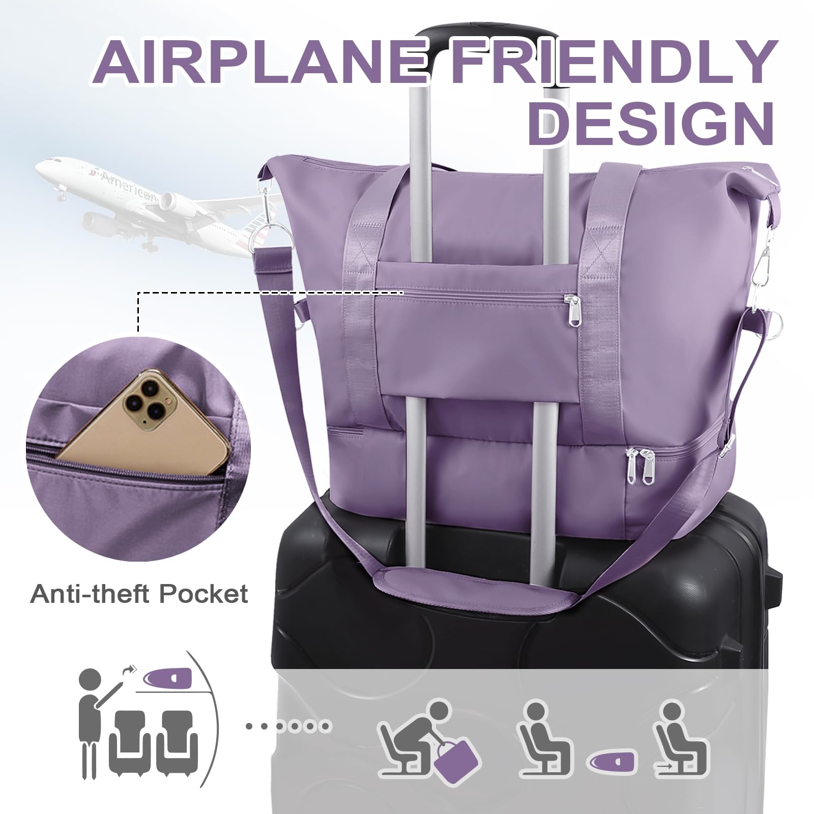 WOOMADA Women's Weekender Bag - Travel Duffel with Shoe Compartment & Wet Pocket | Perfect Airline Personal Item Bag for Weekend Getaways