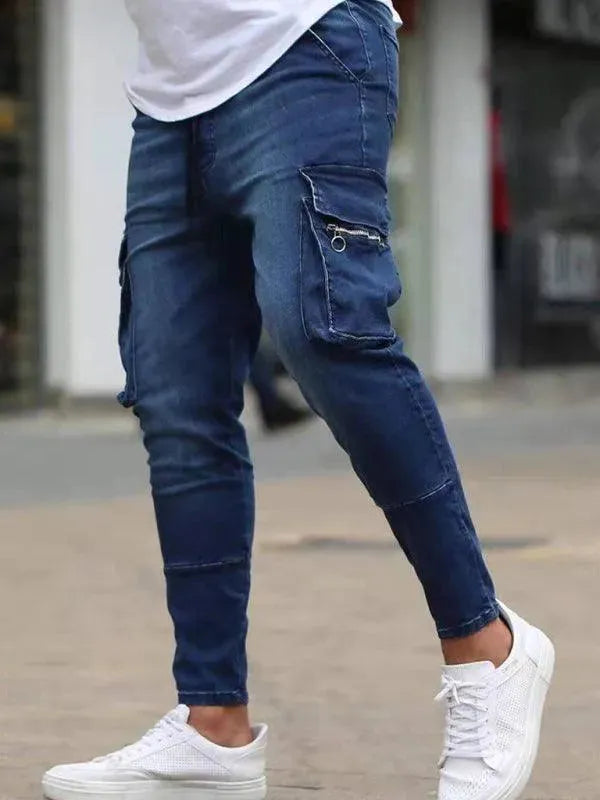 Stretch Cargo Jeans for Men - Comfortable Snap Pants with Multiple Pockets - Perfect for Hiking, Travel & Outdoor Adventures