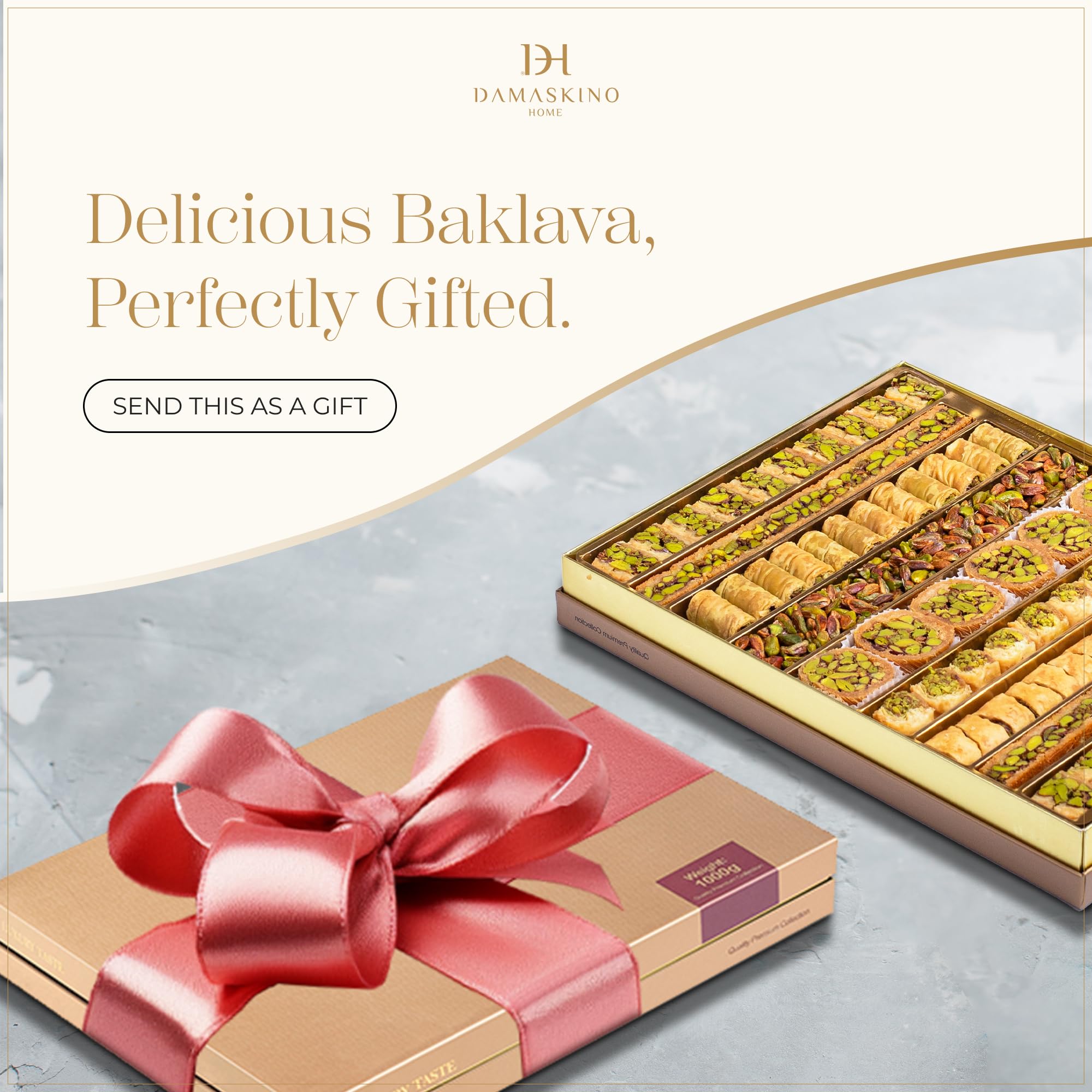 Premium Turkish Baklava Gift Box 1.2lbs (33 Pieces) - Authentic Middle Eastern Sweets with Pistachio & Kunefe - Phyllo Dough & Katafi Pastry - Perfect for Holidays, Gifts & Dessert Parties