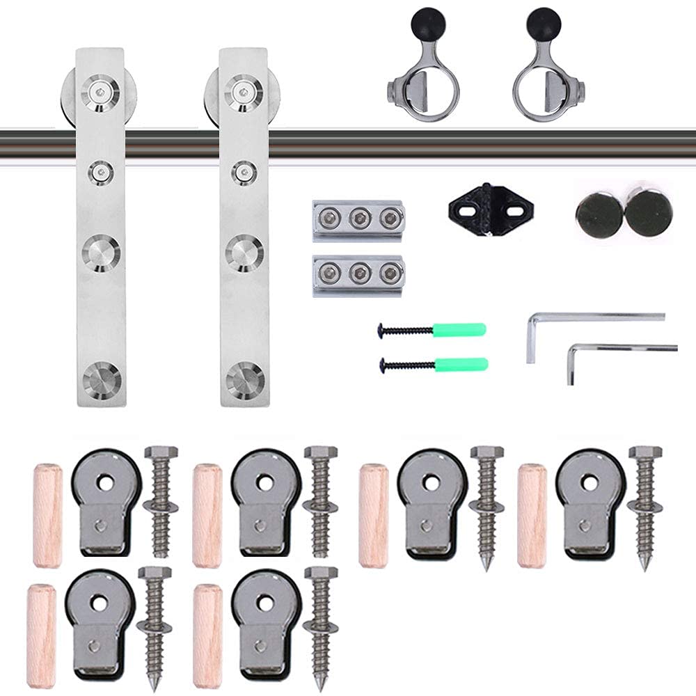TSMST 7FT Sliding Barn Door Hardware Kit - Stainless Steel & Aluminum Modern Style for Single Wood Door (Max 42