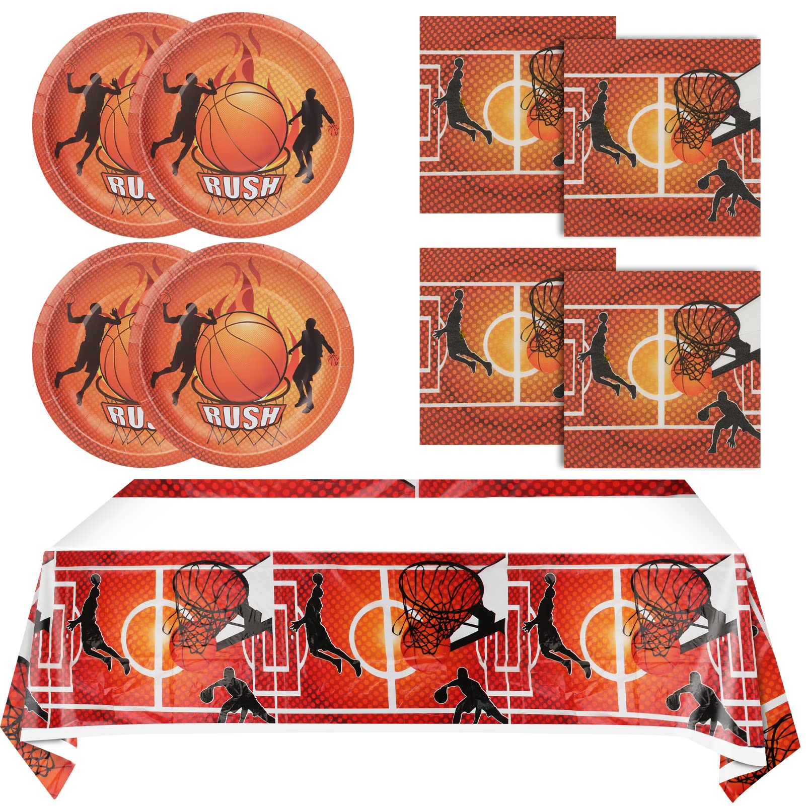 Basketball Birthday Party Decorations Set - 12 Inch Plates, 6.5 Inch Napkins & 54x108 Inch Tablecloth - Sports Theme Party Supplies for Kids, Boys, Teenagers - Perfect for Birthday Celebrations, Game Nights, and Sports Themed Events