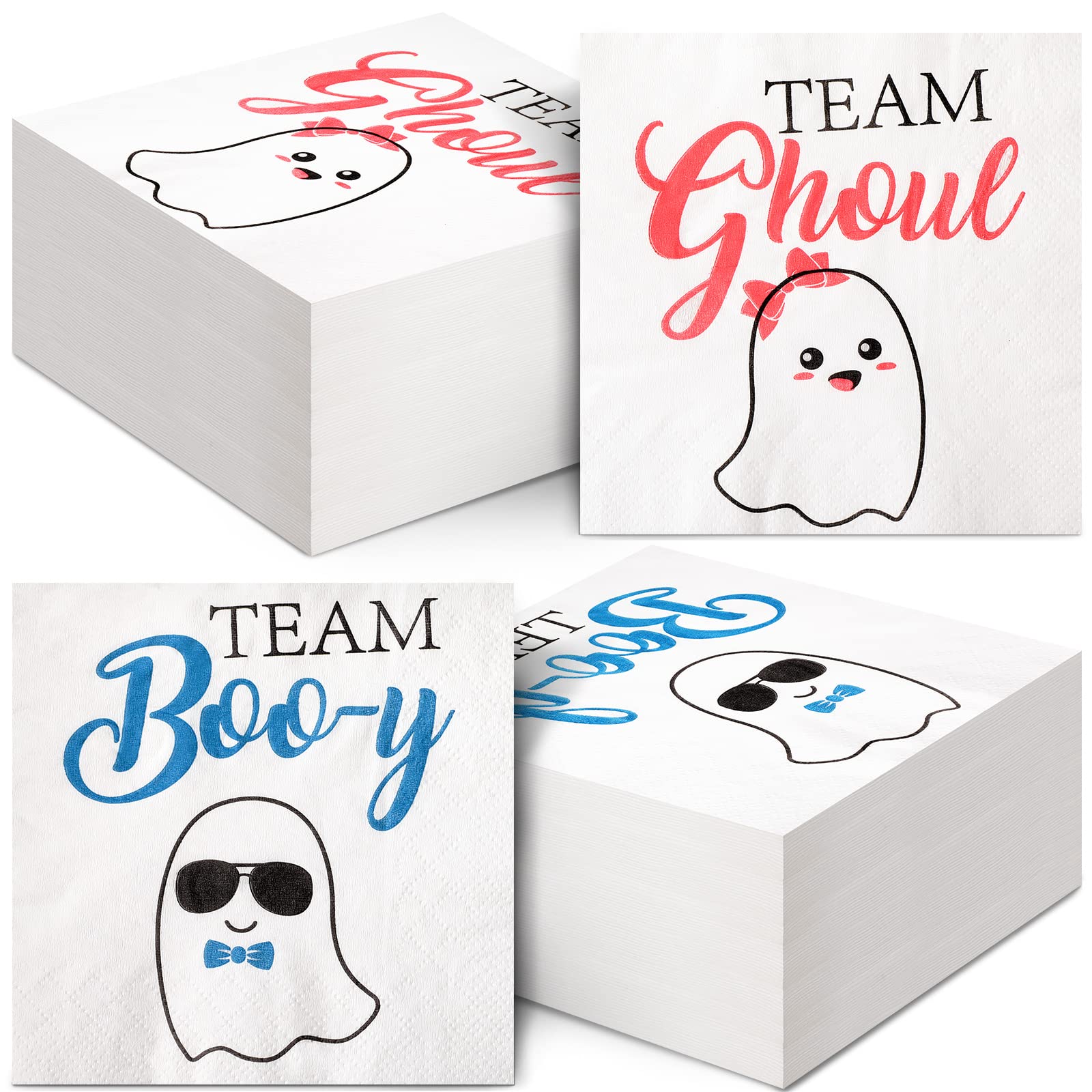 120-Piece Gender Reveal Party Napkins - Team Boy & Girl Halloween Baby Shower Decorations | Ghost-Themed Paper Napkins for Gender Reveal Parties, Baby Showers & Halloween Celebrations
