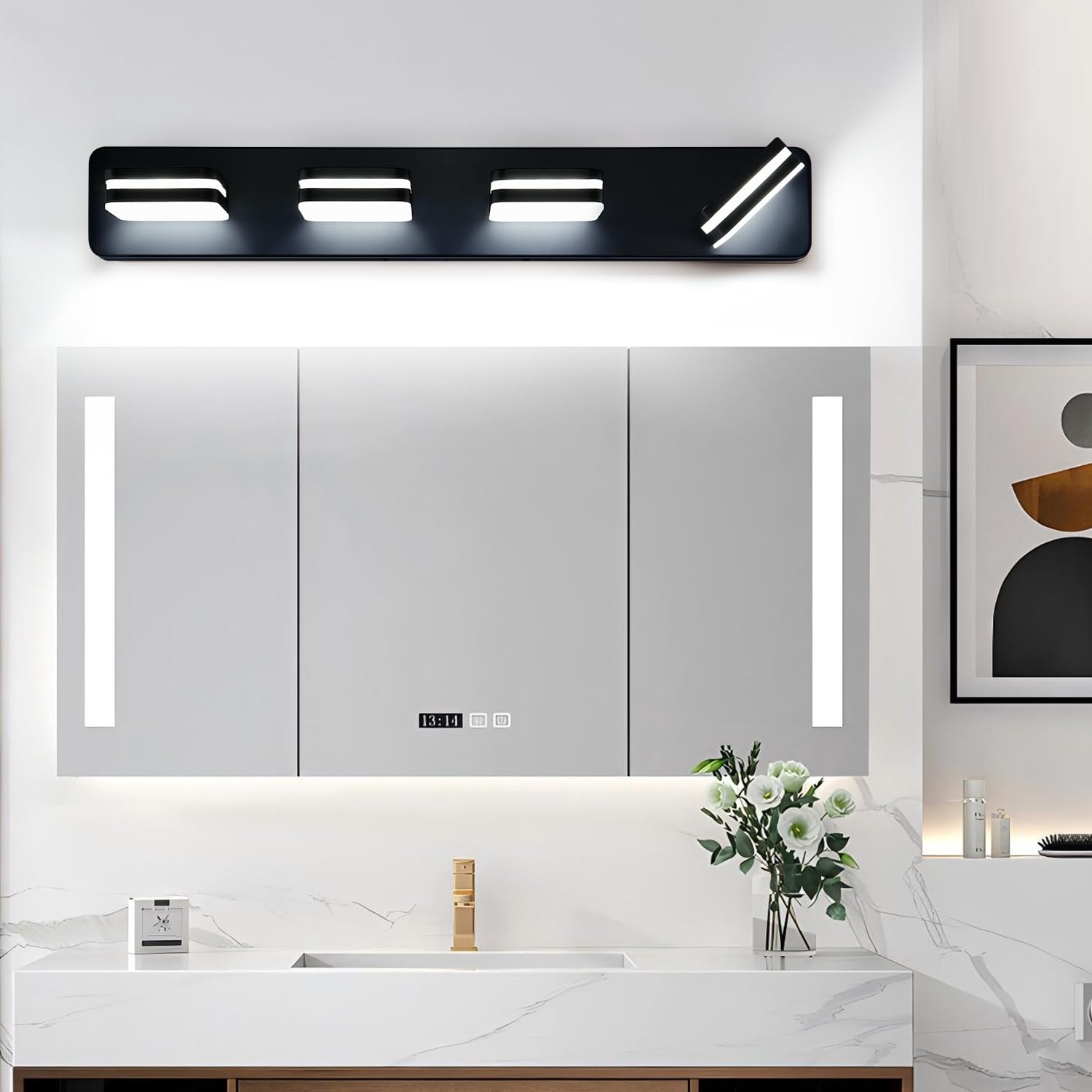 Torondo 4-Light Modern LED Bathroom Vanity Light Fixture - Acrylic Matte Black Wall Sconce with 5000K White Light - Perfect for Mirror Lighting in Contemporary Bathrooms & Powder Rooms