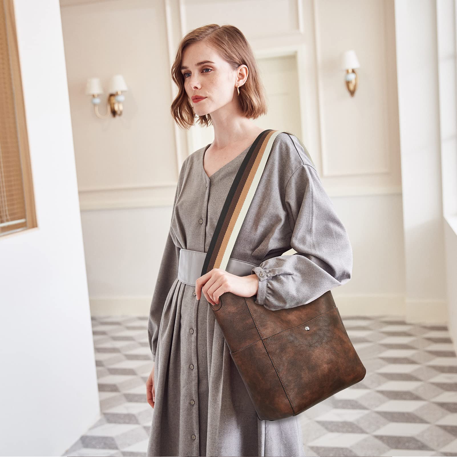 BROMEN Leather Hobo Handbag for Women - Crossbody Purse for Daily Use