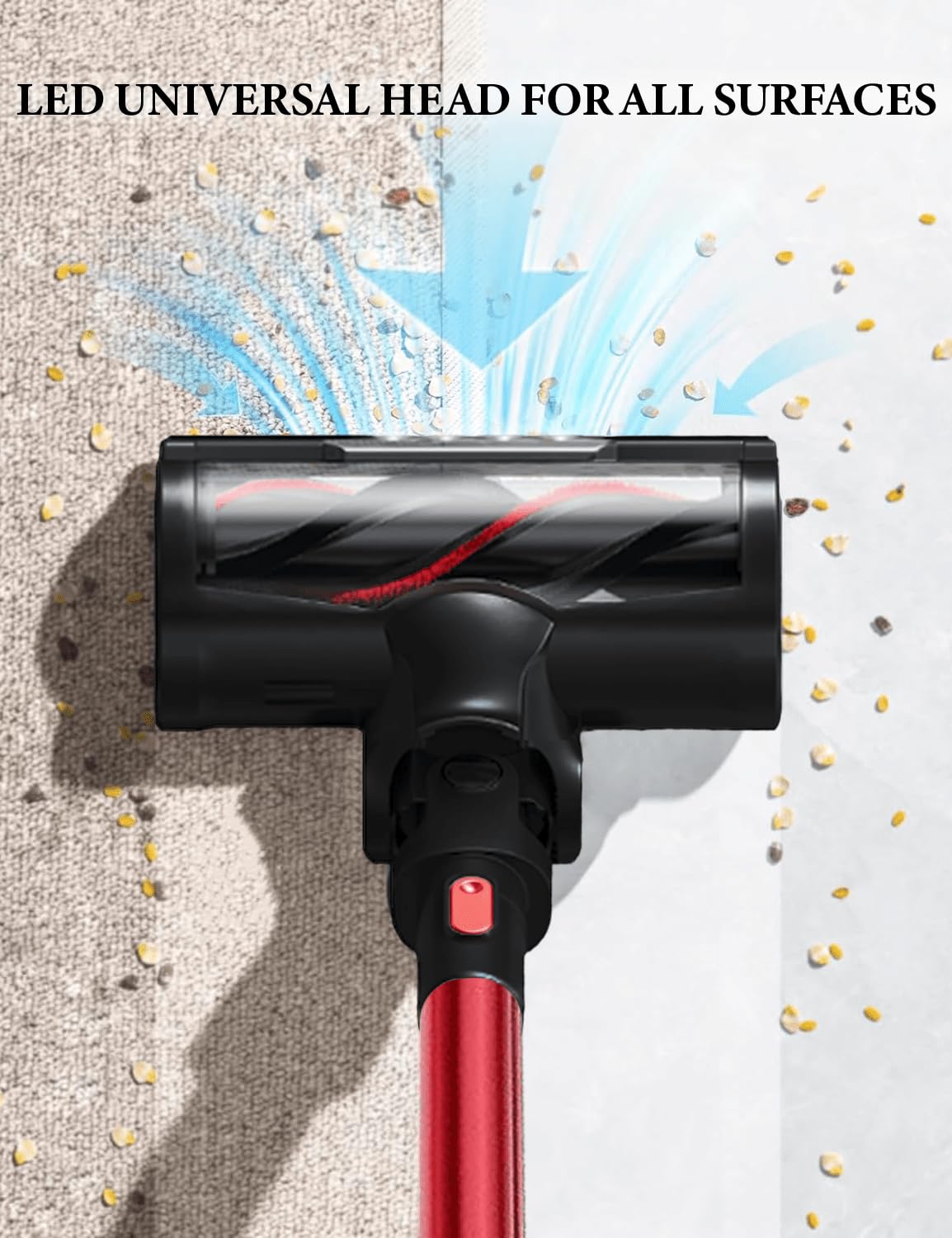 Powerful V8 Cordless Vacuum Cleaner with 55Mins Runtime - Lightweight Wireless Stick Vacuum for Hardwood Floors, Carpets, Cars & Pet Hair - Ideal for Home Cleaning (Red)