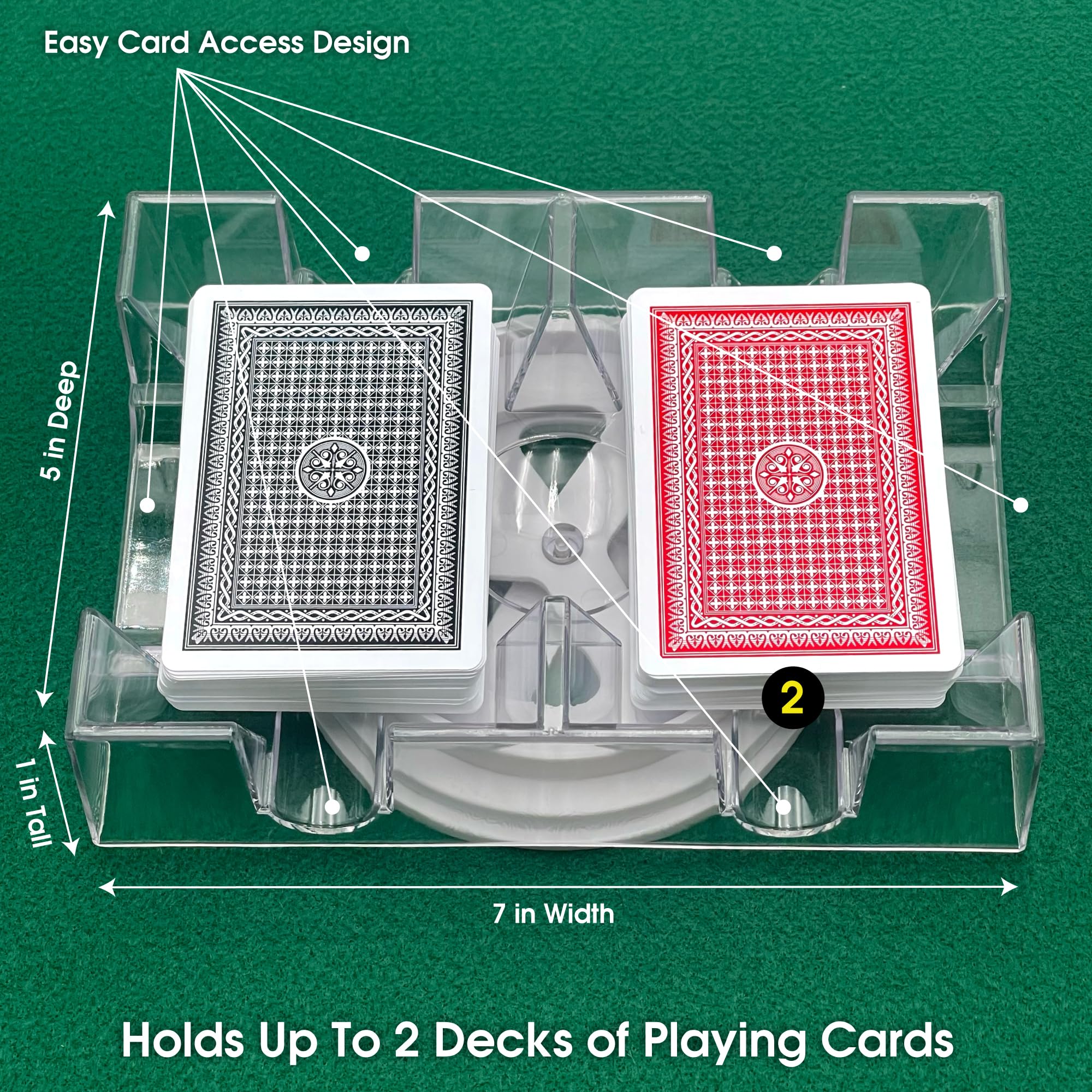 360° Rotating Dual Deck Poker Card Holder - Acrylic Clear Playing Card Tray for Casino, Canasta & Card Games - Perfect for Poker Nights & Game Gatherings
