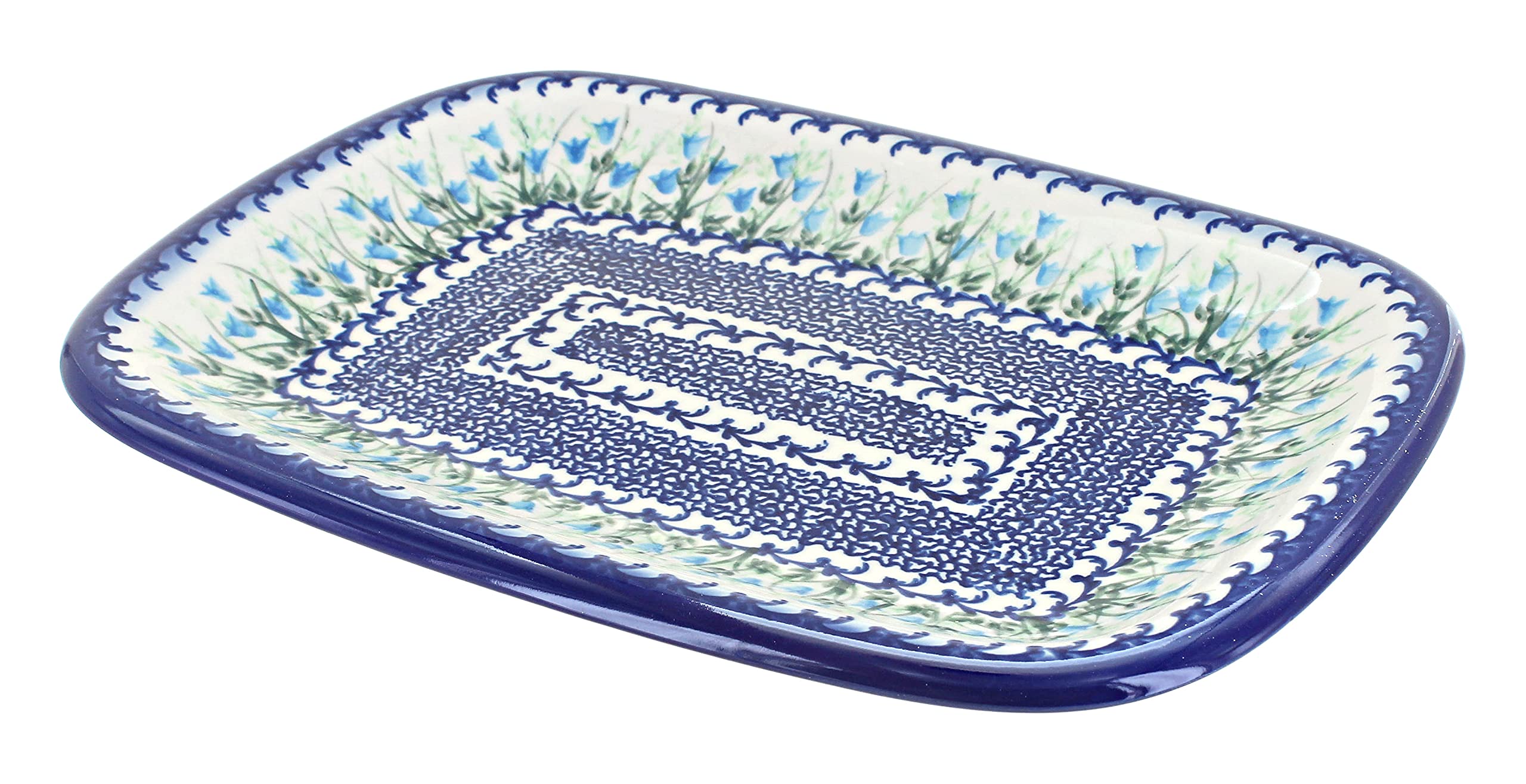 Blue Rose Polish Pottery Misty Medium Rectangular Serving Platter - Elegant Handmade Ceramic Dish for Entertaining, Dining & Home Decor