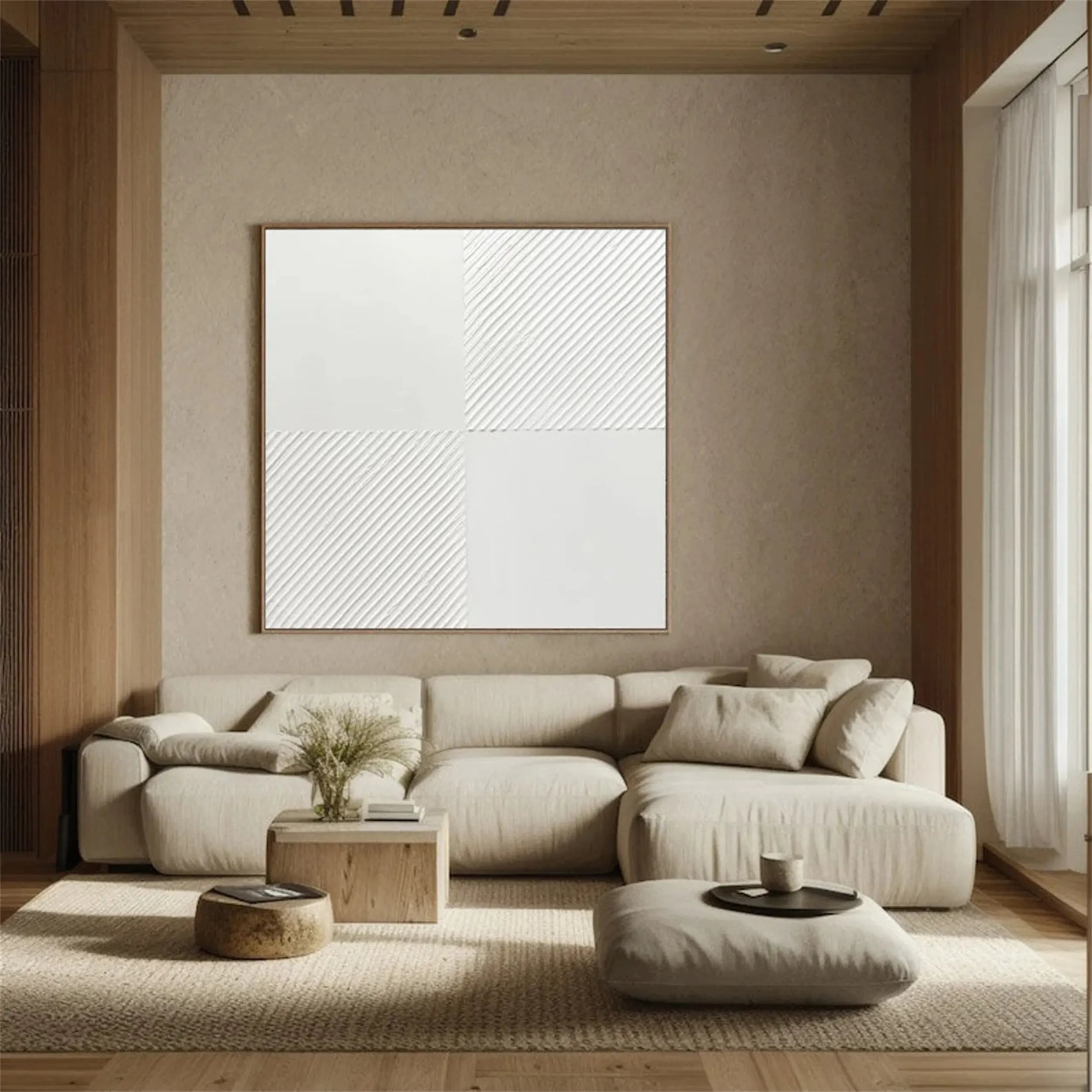 White Minimalist Textured Painting Canvas - Modern Abstract Wall Art for Living Room, Bedroom & Office Decor | High-Quality Artist Canvas | #MM202