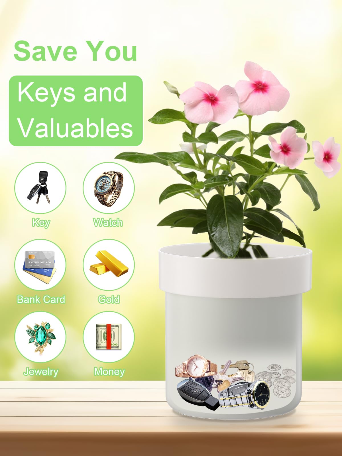 Flower Pot Diversion Safe with Key Lock - Hidden Secret Storage Box for Valuables, Fake Bottom Compartment (Plants Not Included) | Perfect for Home Security, Cash Stash & Emergency Hideout