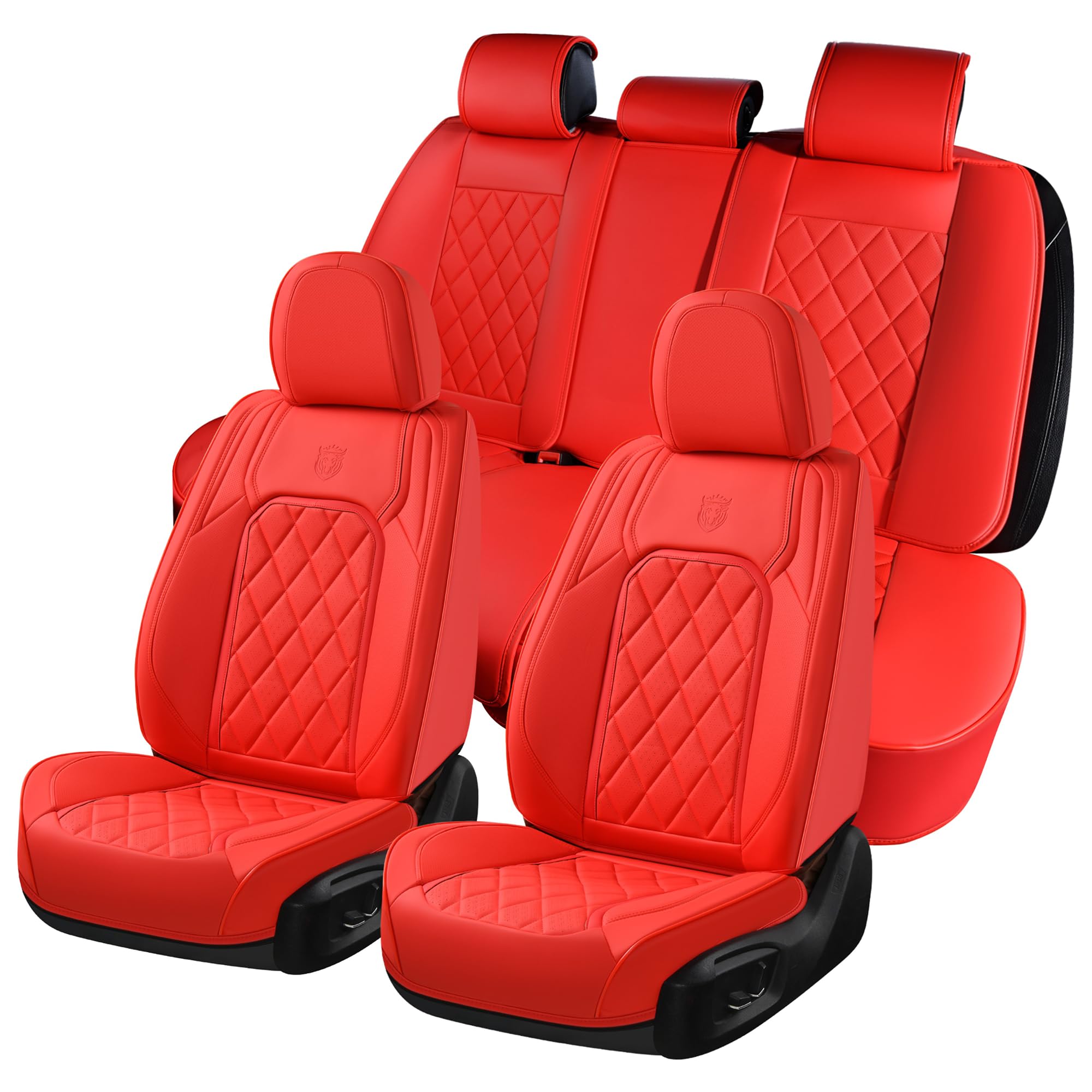 Premium Faux Leather Waterproof Car Seat Covers Full Set - Universal 5-Piece Front & Back Seat Protectors for Most Vehicles (Red) - Perfect for Family Cars, SUVs & Daily Commuting