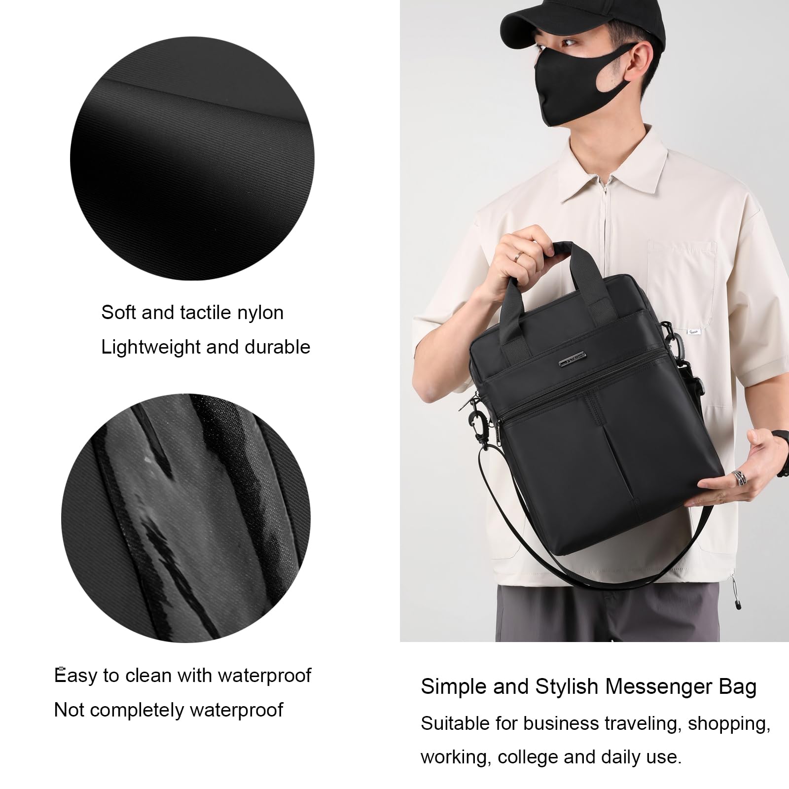 Waterproof 14-inch Laptop Messenger Bag for Men - Durable Nylon Business Shoulder Bag, Large Crossbody Work Bag for Office, Travel & Outdoor Activities